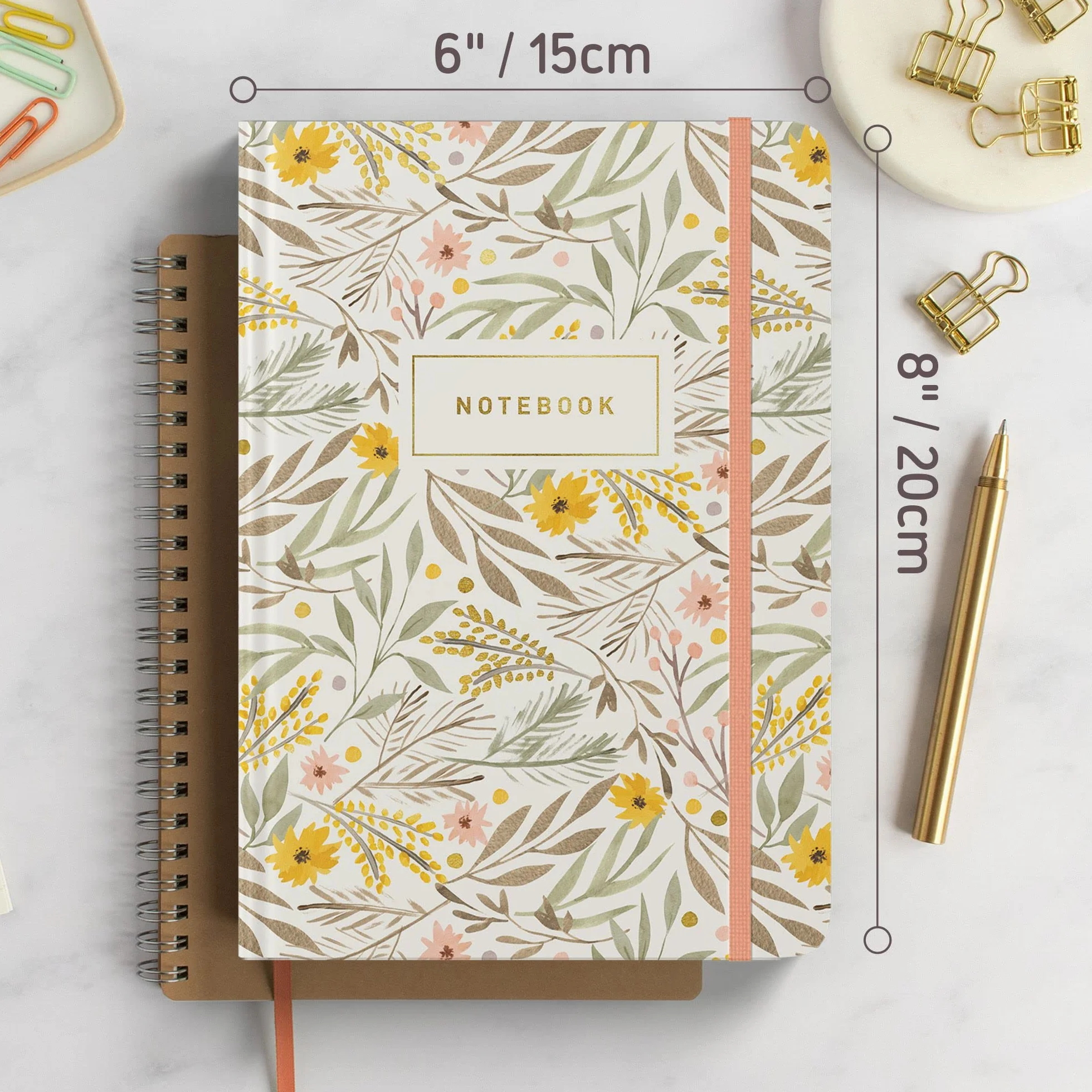 Carnet Rileys & Co Journal ligné 20,3 x 15,2 cm Couverture en feuille d'or 240 pages Couverture rigide Floral