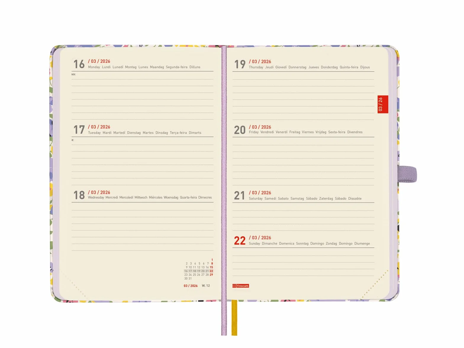 Finocam Agenda Minimal 18 mois 2025-2026 Semaine sur 2 pages Horizontale Juillet 2025-Décembre 2026 Girl International
