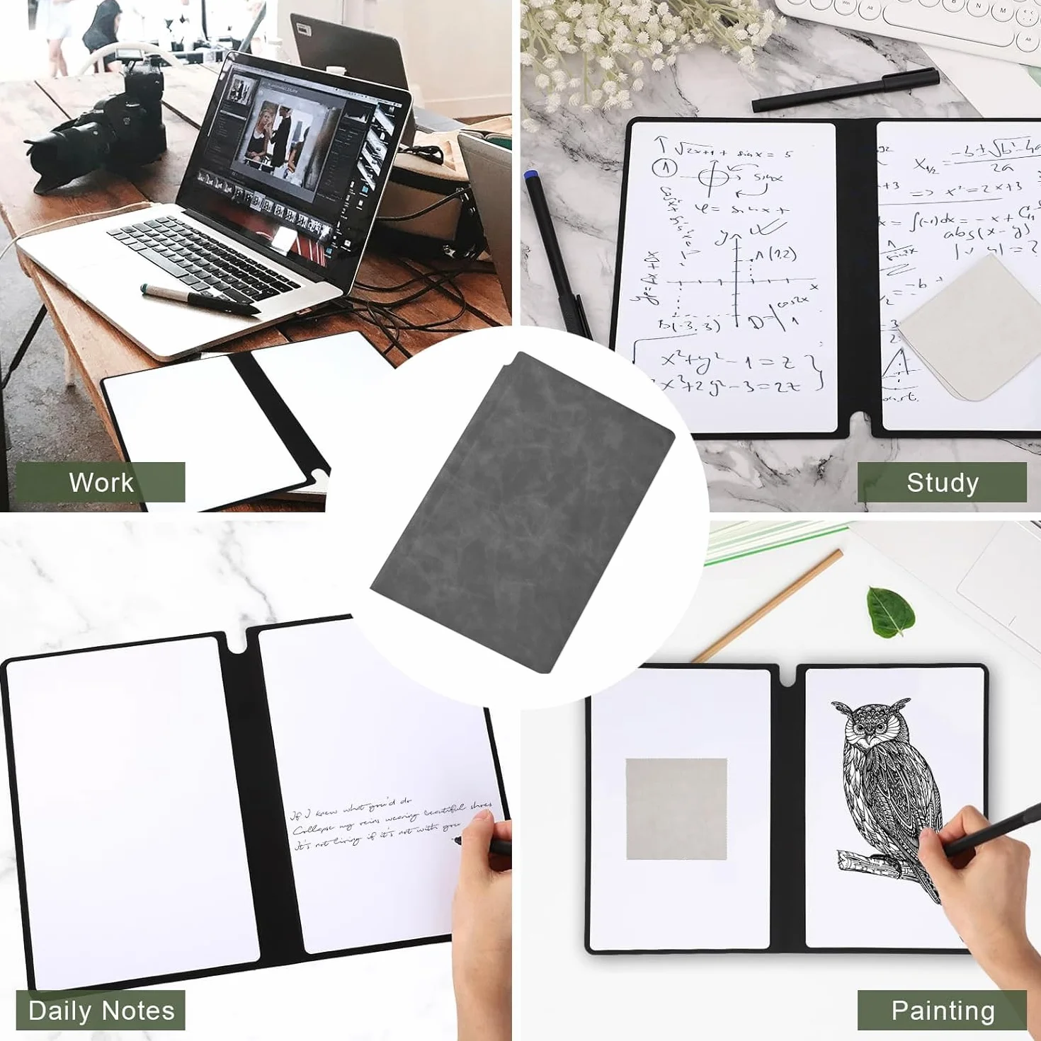 Tableaux blancs A5 double face effaçables à sec avec stylos pour école bureau (gris)