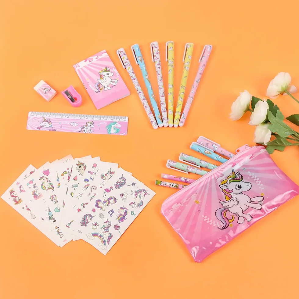 Vicloon Papeterie Licorne 27Pcs Cadeau Ensemble Étuis Crayons Stickers Taille-Crayon Filles