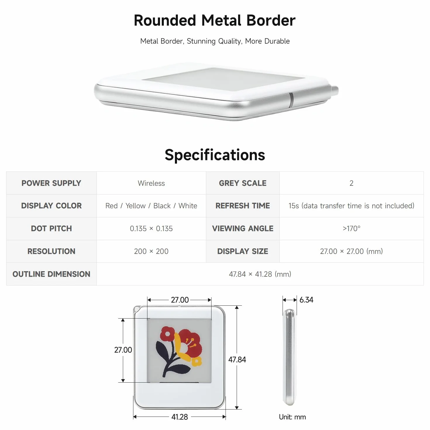 Waveshare 1.54inch Passive NFC-Powered E-Paper Red/Yellow/Black/White 4-Color Display Wireless Powering Data Transfer Silver Metal Border
