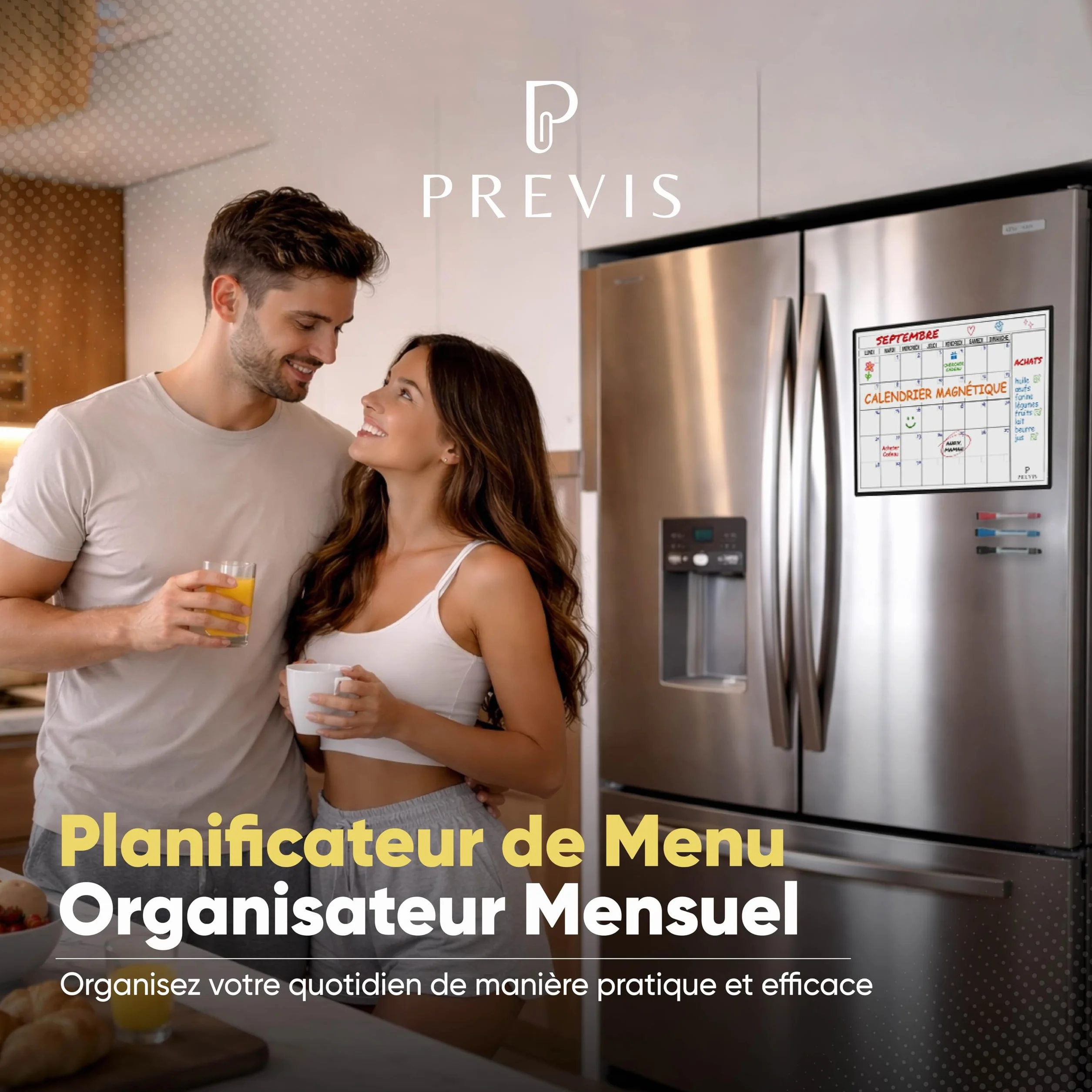 Previs Calendrier Magnetique Frigo A4 (21x29cm) avec 3 Marqueurs Premium - Planning Mensuel Aimanté 2025 2026