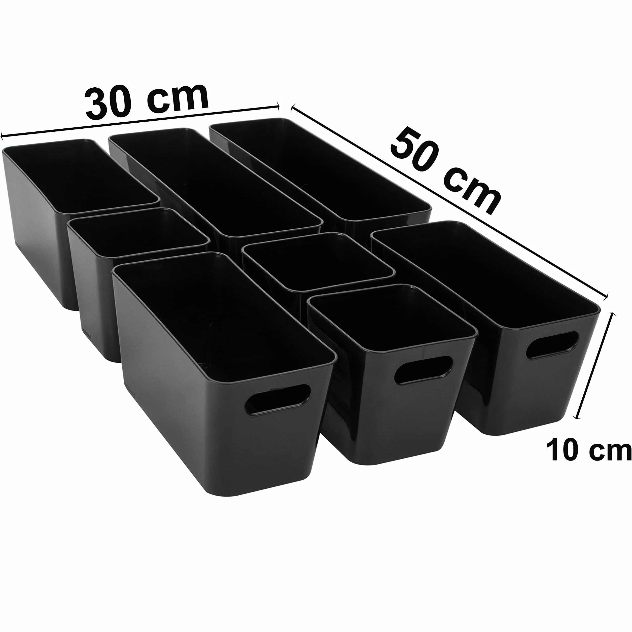 Lot de 8 organiseurs de tiroir 10 cm noir plateau tiroir 30 x 50 cm boîte de rangement