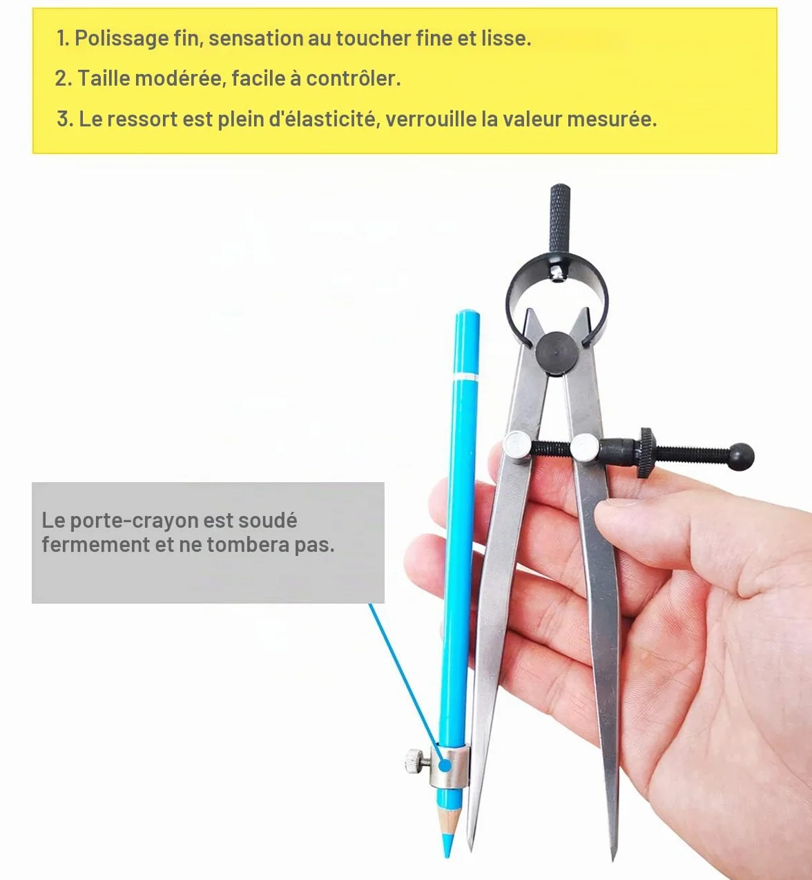 Compas professionnel précision 15,2 cm porte-crayon séparateur étrier boussole aile