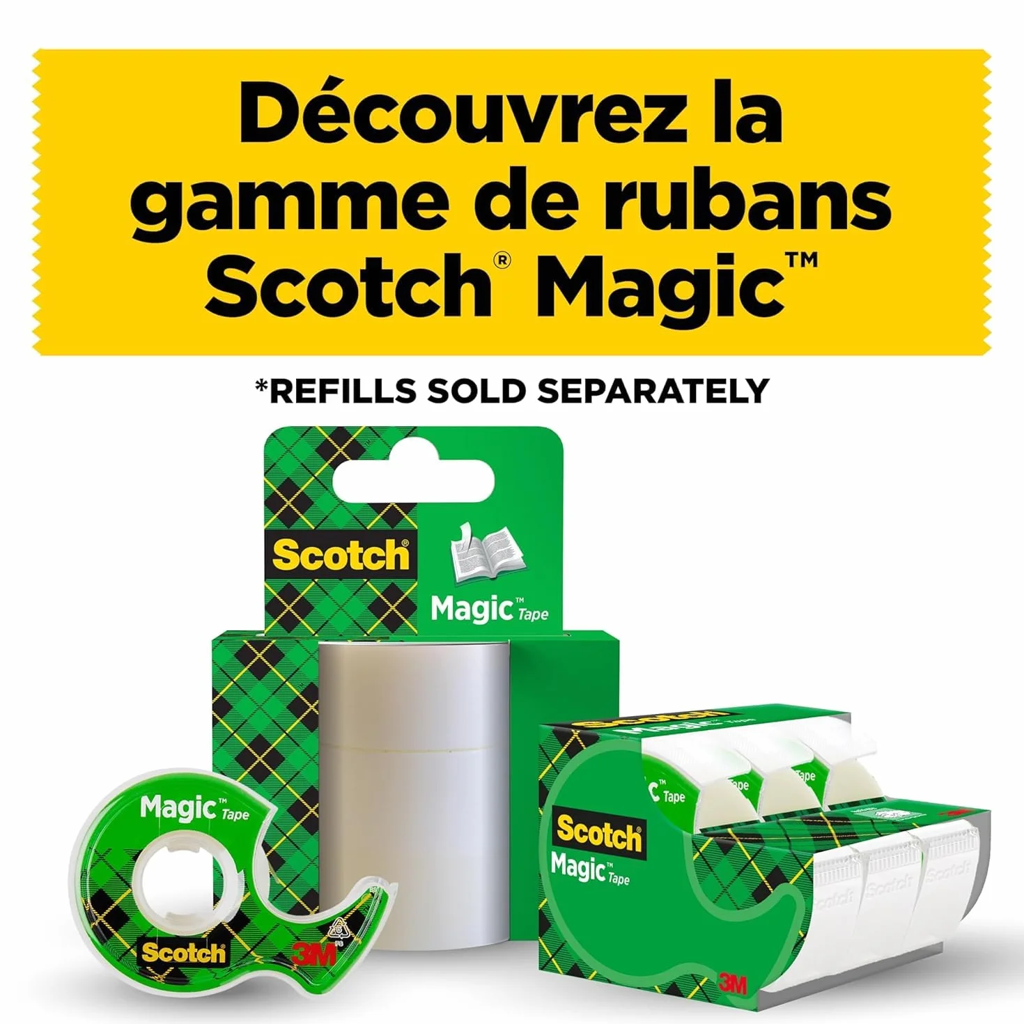 Scotch Magic Tape Ruban Adhésif Transparent Lot de 3 19mm x 7.5m