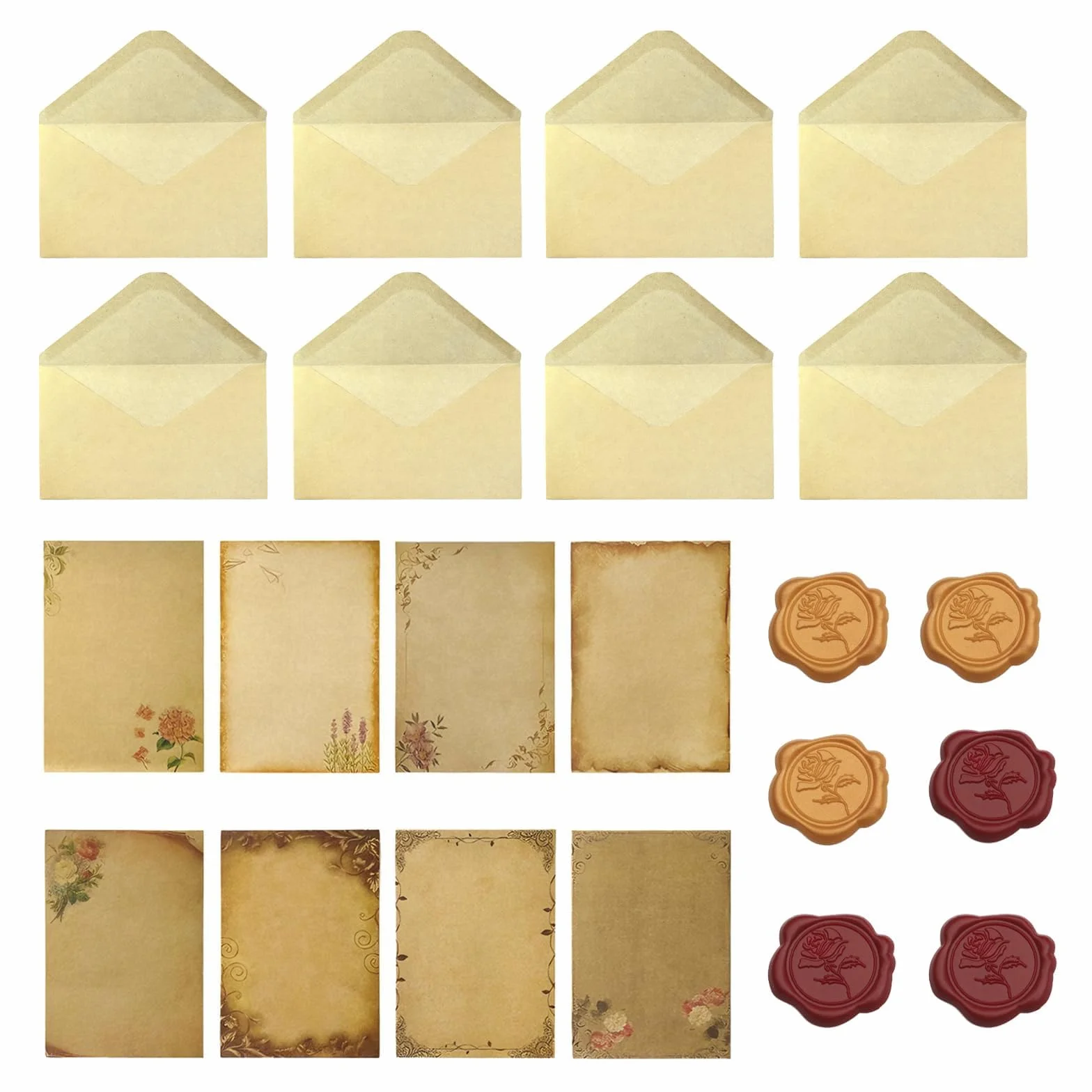 Set de 48 Papiers à Lettre et Enveloppes Vintage avec Sceaux de Cire
