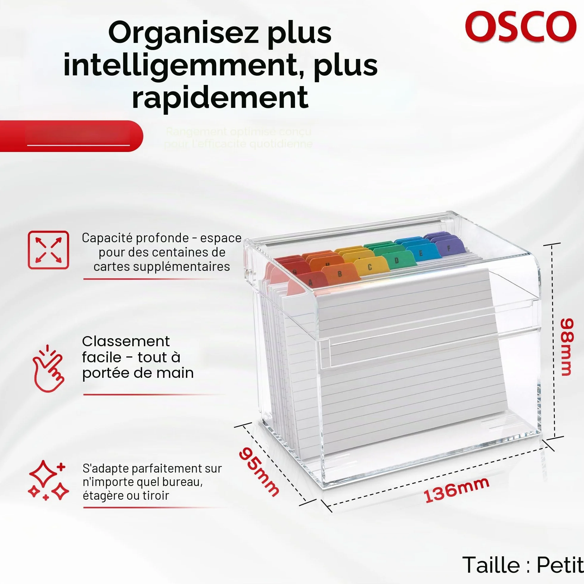 OSCO Boîte d'index en acrylique transparente