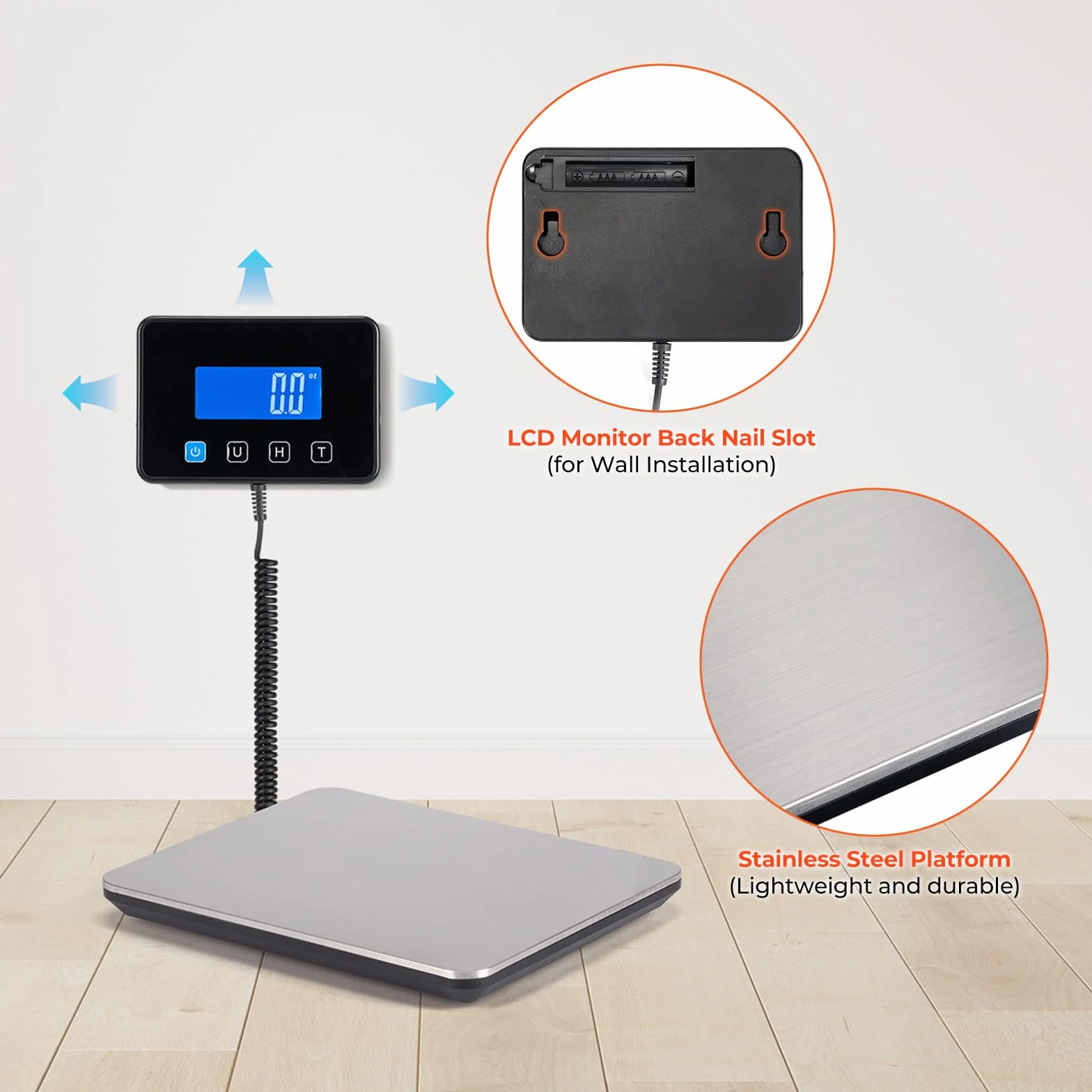 MUNBYN Balance Colis 200kg/440lbs Professionnelle Électronique avec Hold/Tare, Support Pliable, LCD