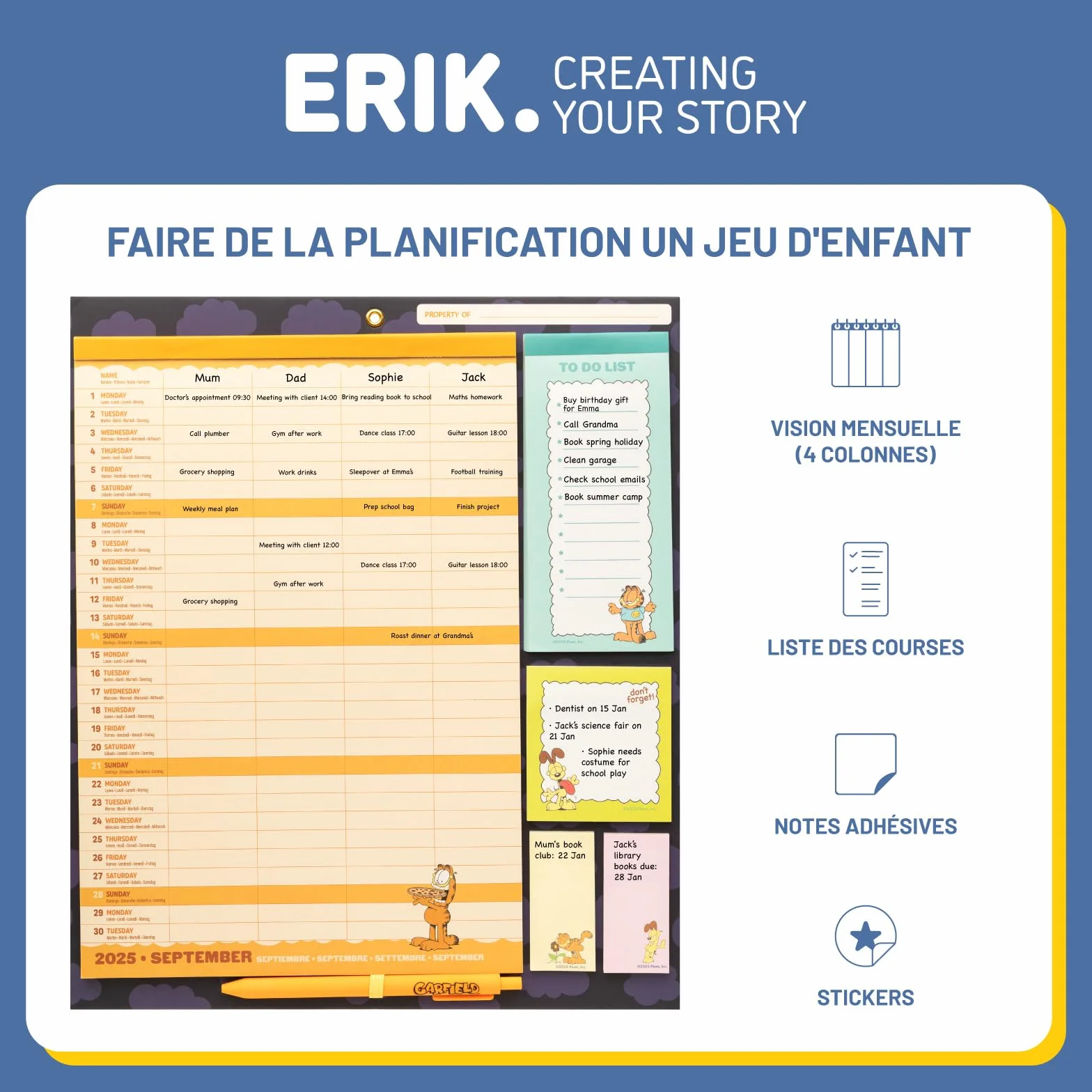 Grupo Erik Calendrier Magnétique Frigo Garfield Septembre 2025 Décembre 2026 Planificateur Mensuel 16 mois