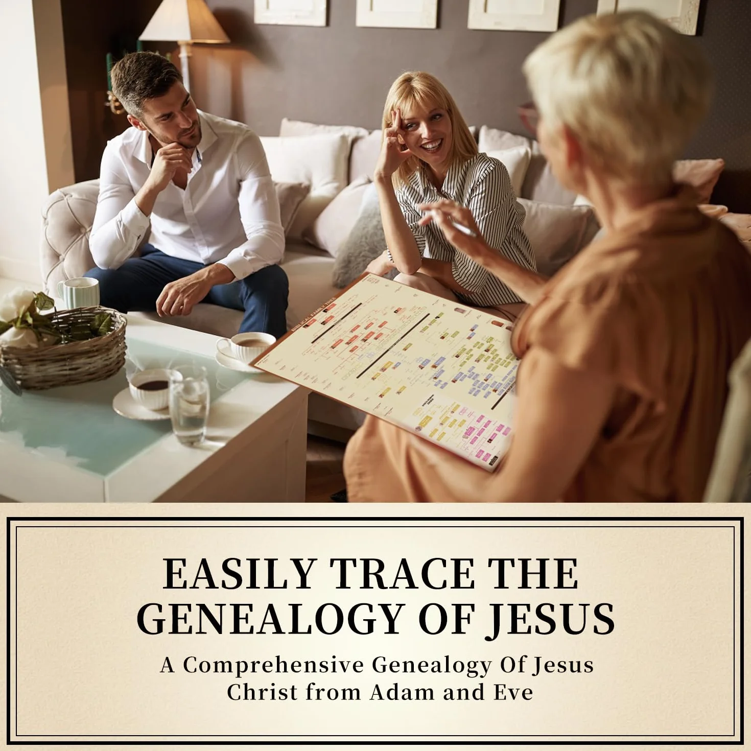 Chronologie de l'arbre généalogique biblique : d'Adam à Jésus avec livres de la Bible, cadeau pour pasteurs et érudits