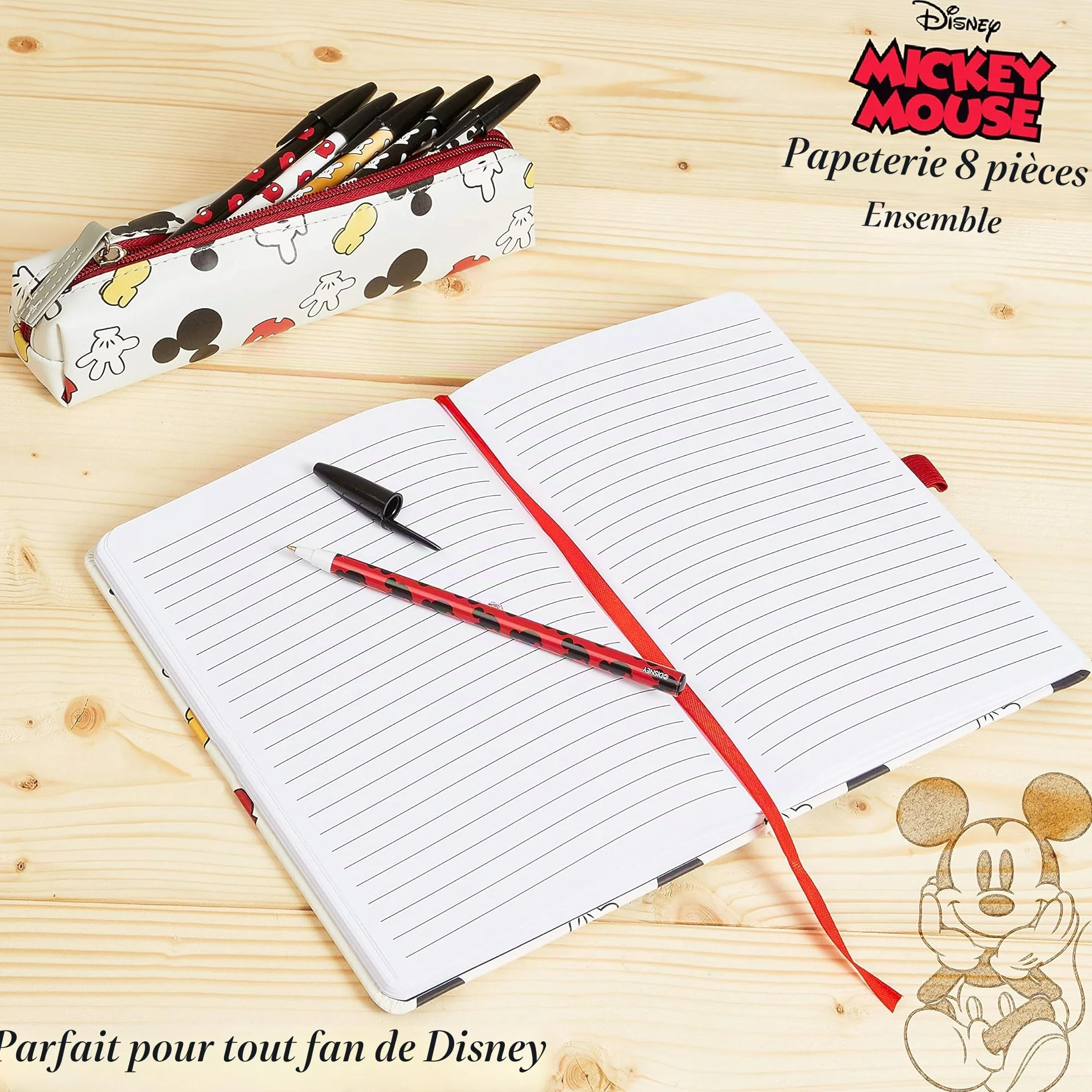 Disney Set Papeterie Kawaii Fournitures Scolaires Bureau Carnet Trousse Stylo Enfant Fille Adulte Cadeau Mickey Minnie Bourriquet Baby Yoda Blanc Rouge