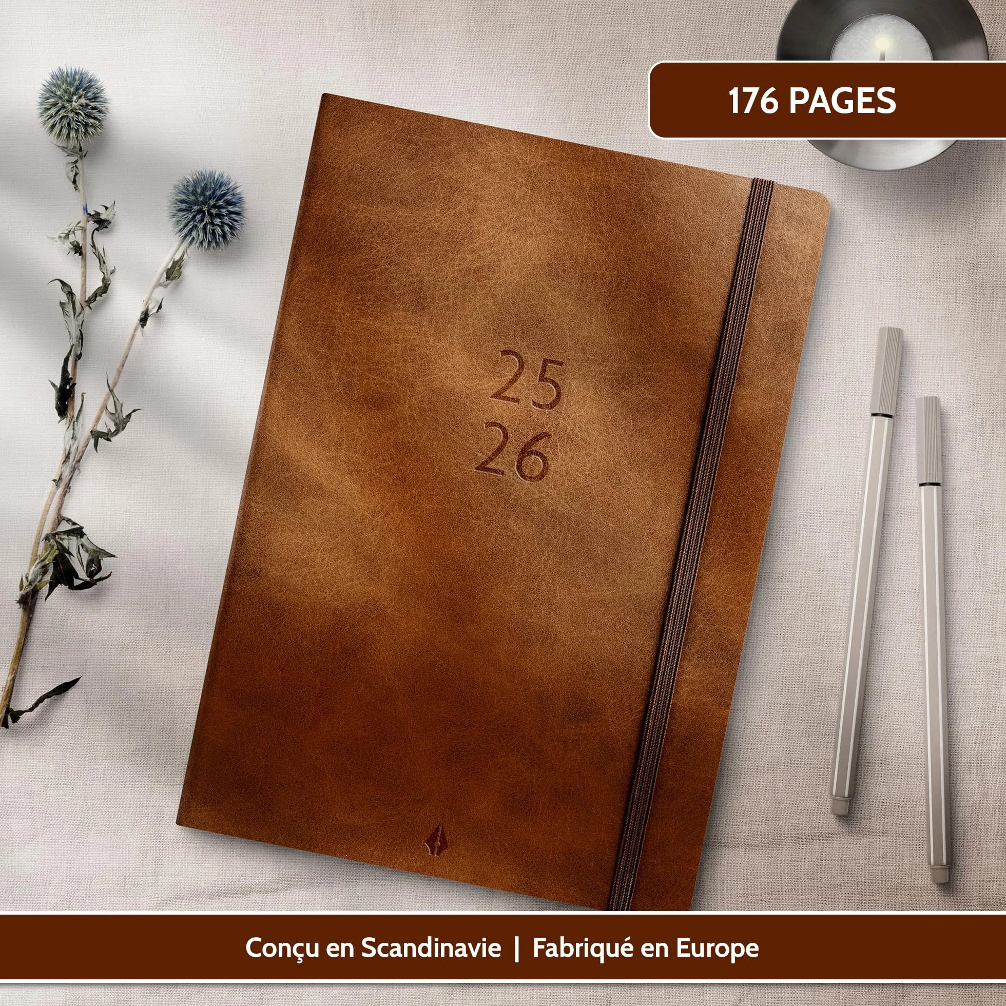 Burde Agency A5 Forma Deluxe Marron Planificateur Hebdomadaire Simili 176 Pages