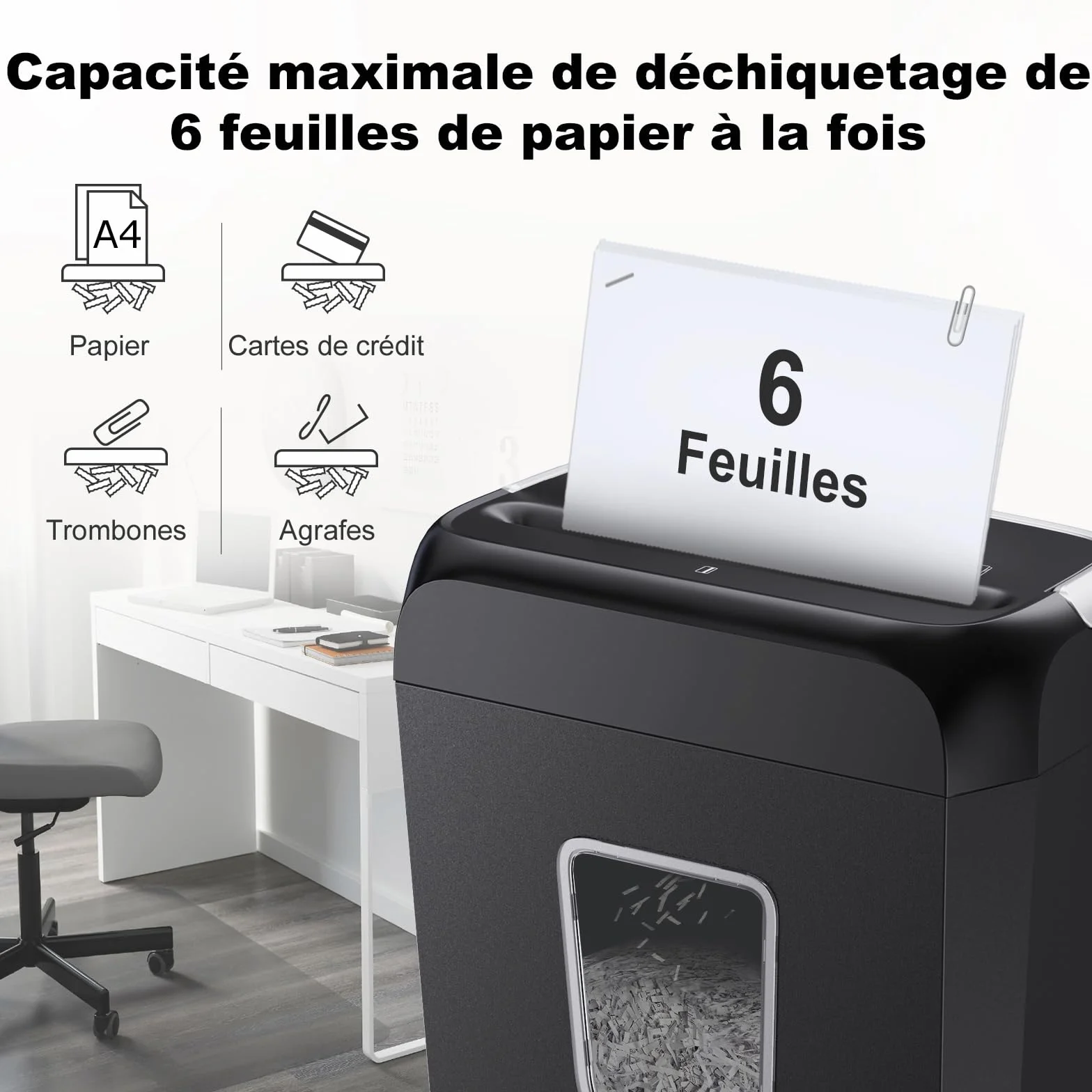 Bonsaii Broyeur Papier 6 Feuilles C237-B 13 litres Déchiqueteuse Cartes Crédit Trombones