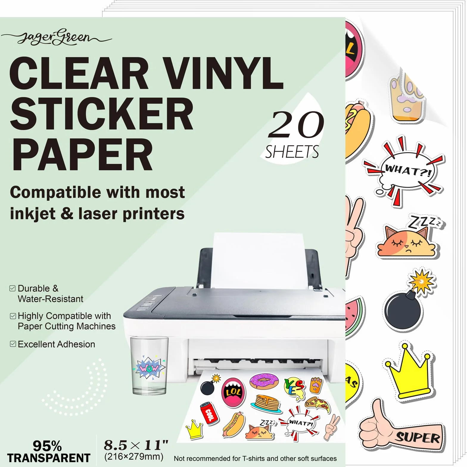 Papier Autocollant Imprimante Étanche A4 Transparent 95% 216x279mm Vinyle Adhésif Jet d'Encre Laser