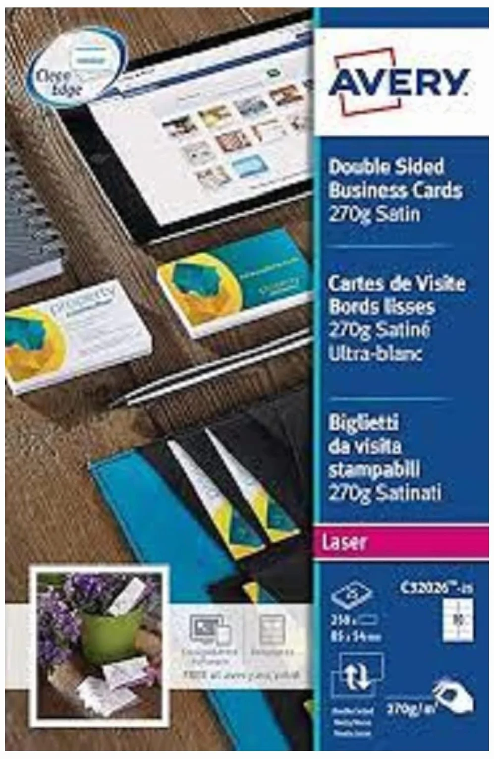 Avery C32026 Pack de 10 feuilles cartes de visite 85 x 54 mm blanc