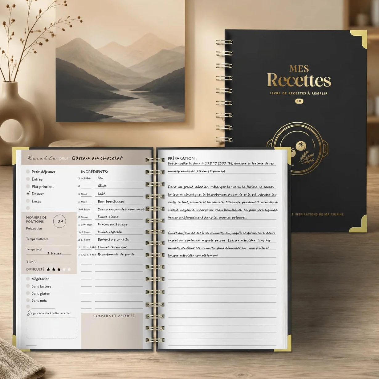 Carnet de recette à remplir A5, cahier de recettes vierge pour 100 recettes, livre de cuisine