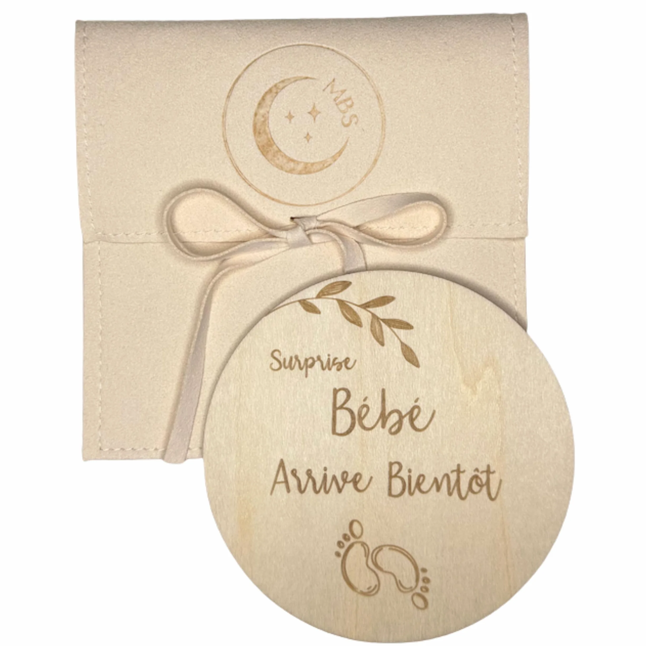 Moonbaby Surprise Bébé Arrive bientôt petits pieds, carte en bois annonce grossesse avec pochette