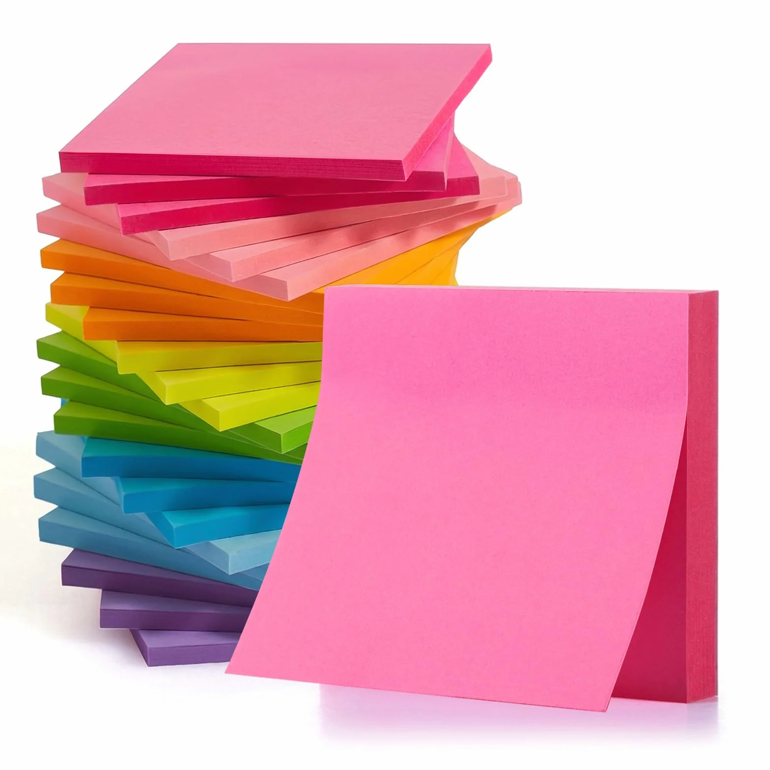 Bloc-notes autocollants 76 x 76 mm 24 blocs couleurs vives pour bureau maison présentations
