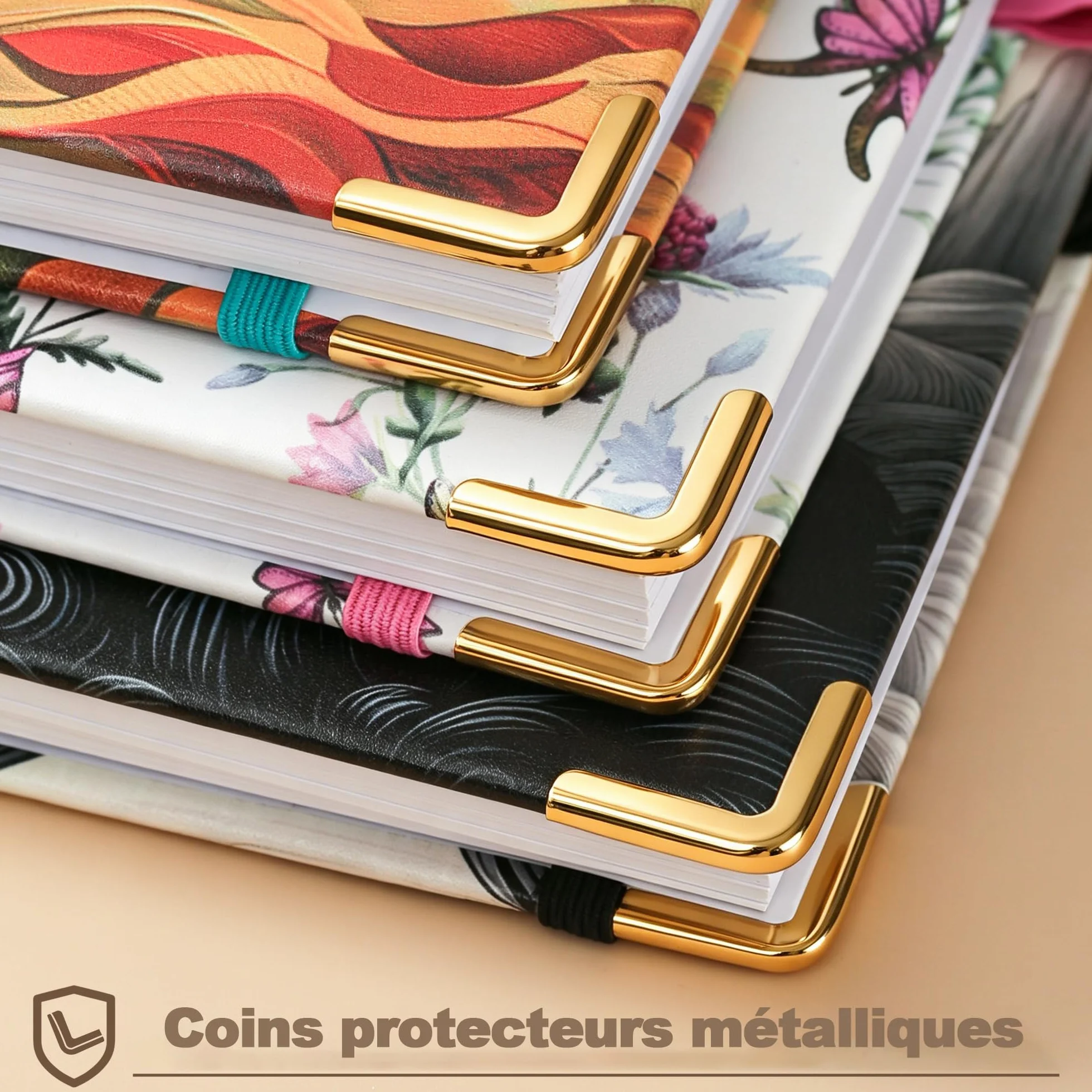 Carnet Spirale A5 Cahier Couverture Rigide 176 Pages Papier Premium 100 g/m² Fleurs de Vie Élastique Porte-Stylo Poche Intérieure