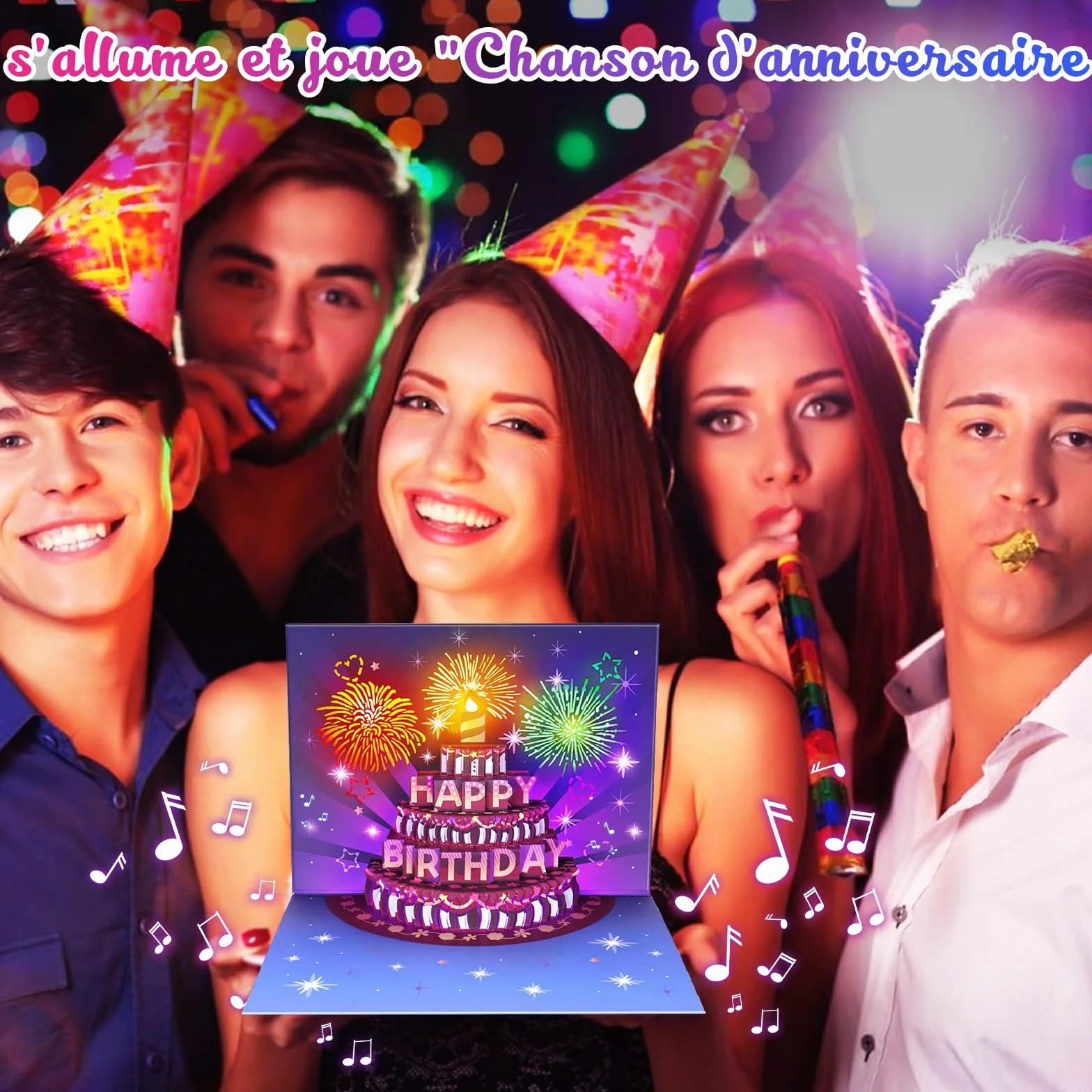 FITMITE Carte Anniversaire Musicale Lumineuse Pop Up 3D Cadeau Femme