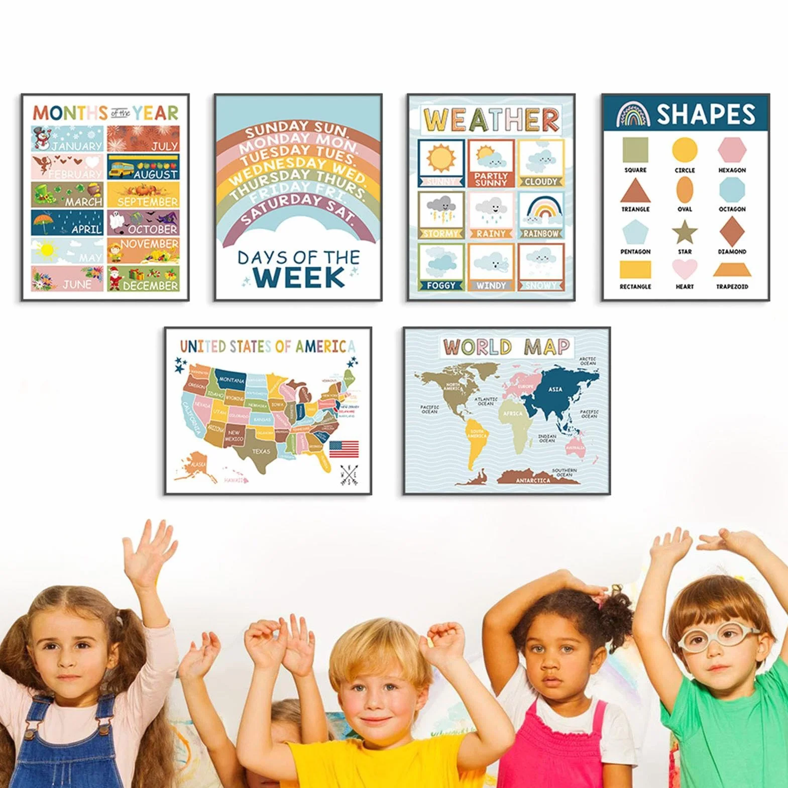 Affiches d'anglais pour salle de classe, Affiche éducative en anglais, 16x Affiches murales d'apprentissage, Matériel de préapprentissage, outils d'enseignement