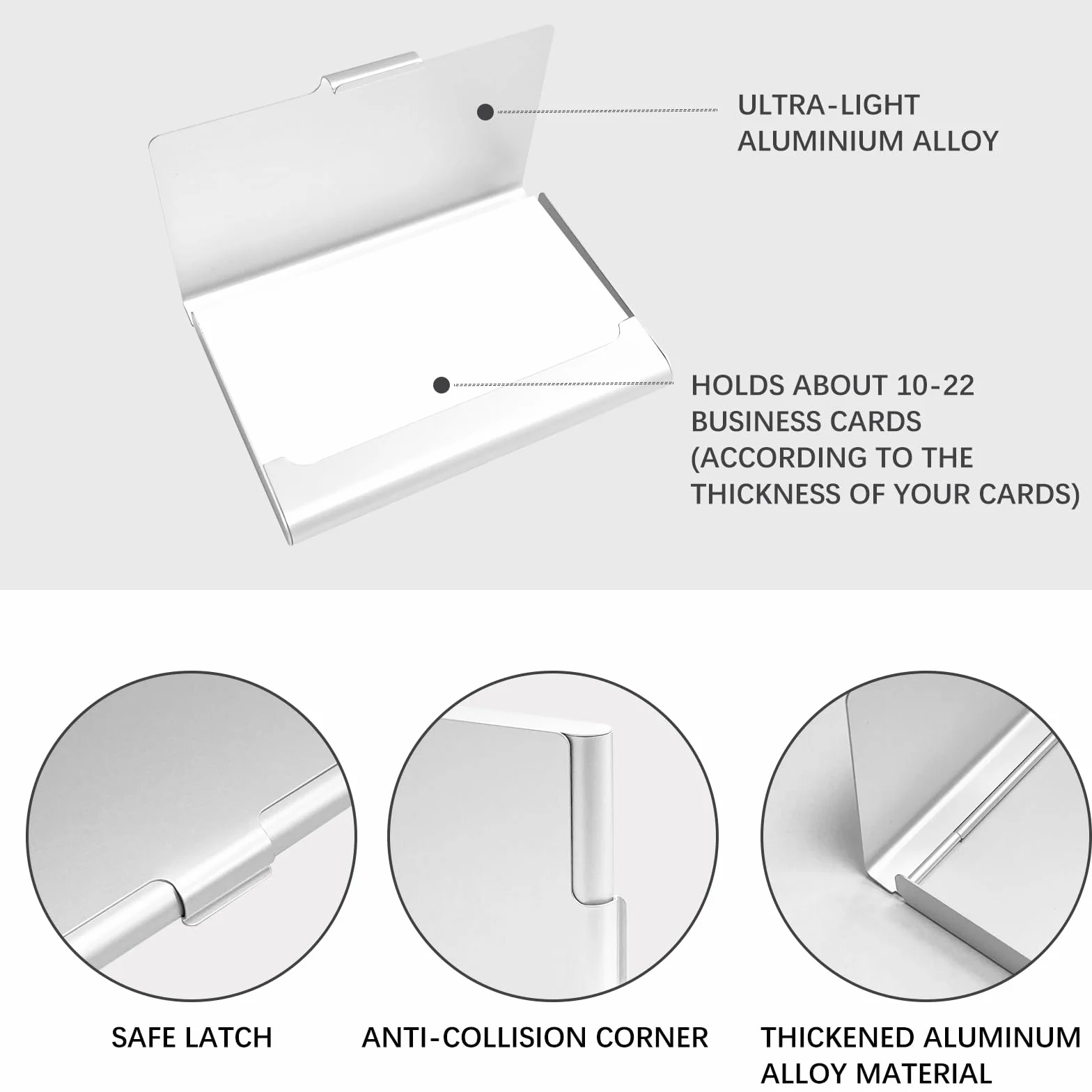 Porte Carte de Visite en Aluminium 4 Pièces, Étui Métal pour Carte d'Identité et Carte de Crédit (Noir+Argent)