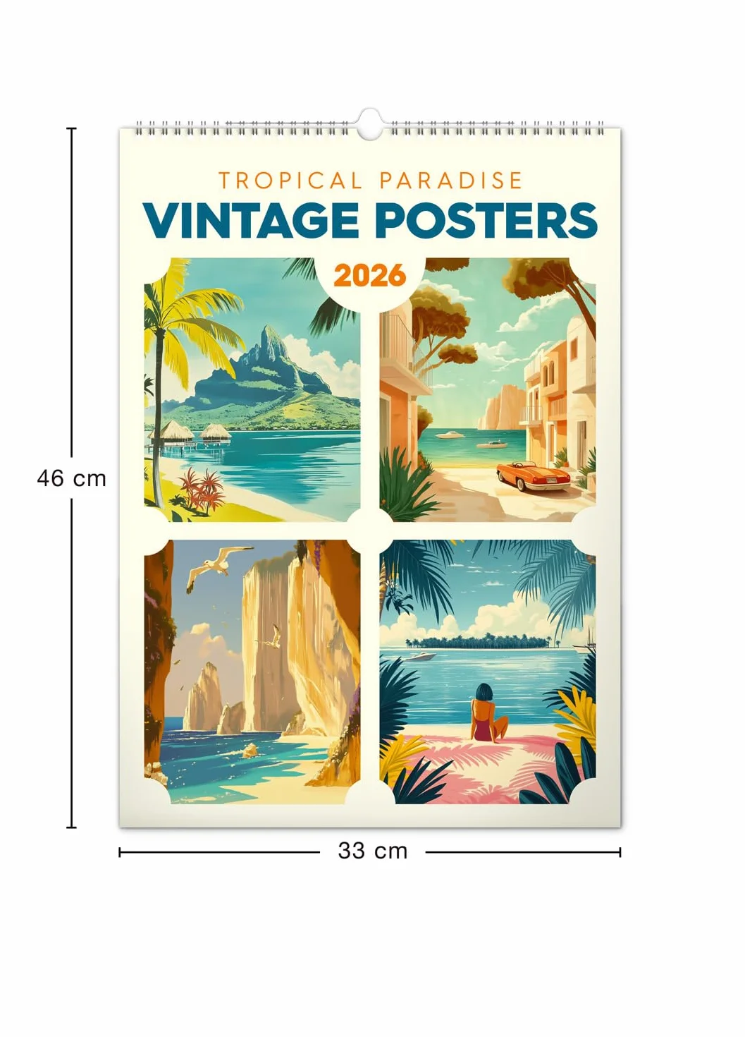 NOTIQUE Calendrier mural 2026 Poster vintage 33 x 46 cm Paradis tropicaux