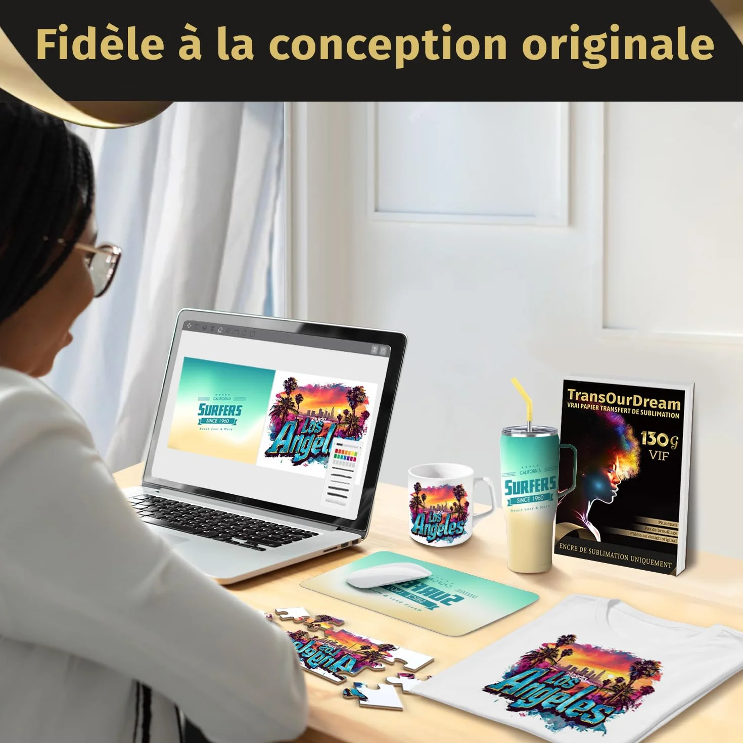 TransOurDream VIVID Papier Sublimation 130g 21.6x27.9cm 100 Feuilles Séchage Rapide