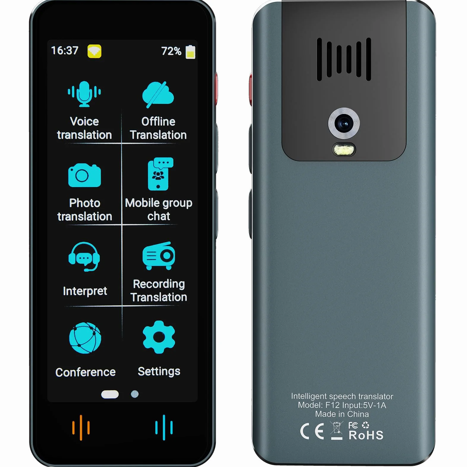 Appareil de Traduction AI Intelligent 142 Langues, Traduction Hors Ligne et Bidirectionnelle Instantanée, Cadeau Voyage (Gris-Gun)
