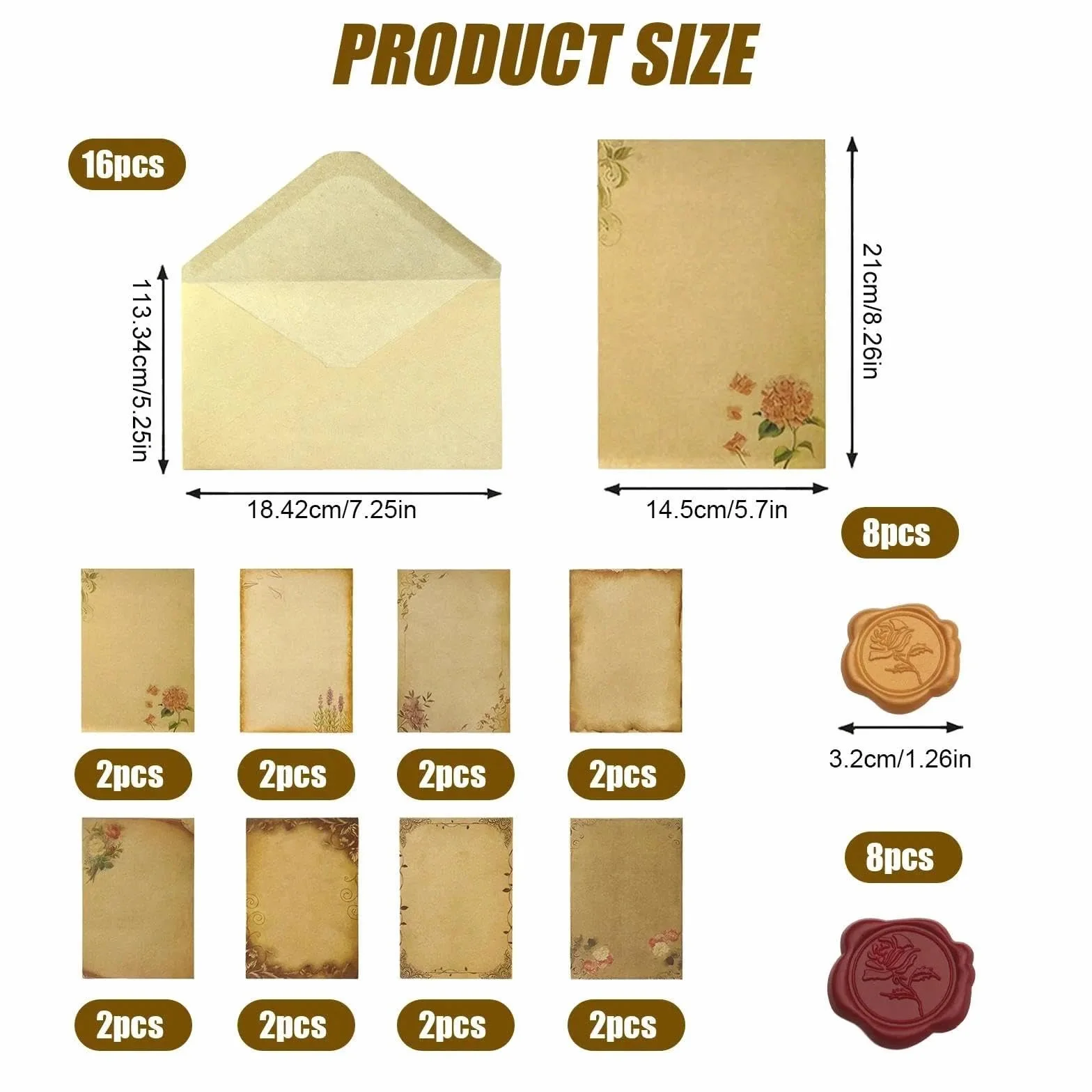 Set de 48 Papiers à Lettre et Enveloppes Vintage avec Sceaux de Cire