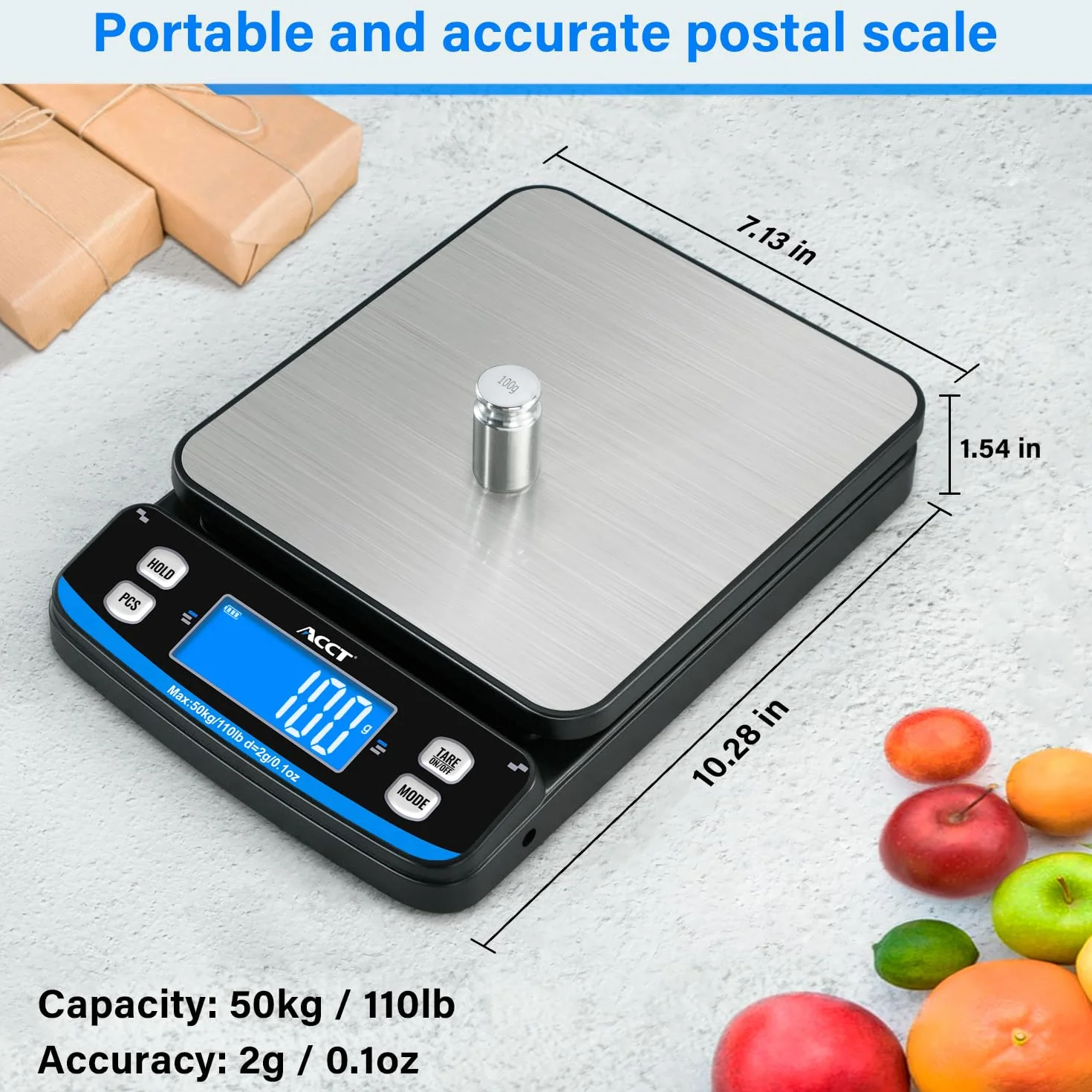 Balance postale ACCT 110lb - Balance d'expédition de haute précision avec tare, comptage et maintien