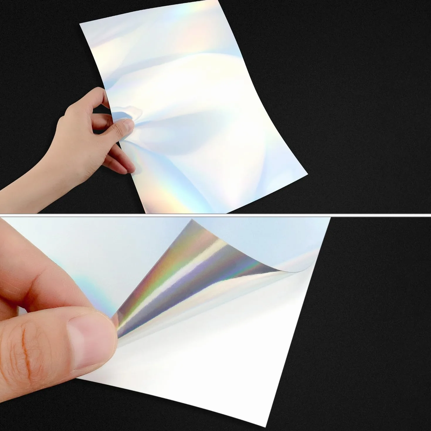 QWORK 20 Feuilles Papier Holographique Imprimable A4 Autocollant Vinyle Imperméable pour Imprimante Jet d'Encre Laser 210x297 mm