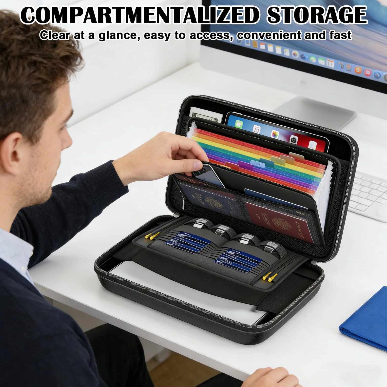 Porte-documents ignifuge rigide avec serrure 13 compartiments organiseur A4 certificats