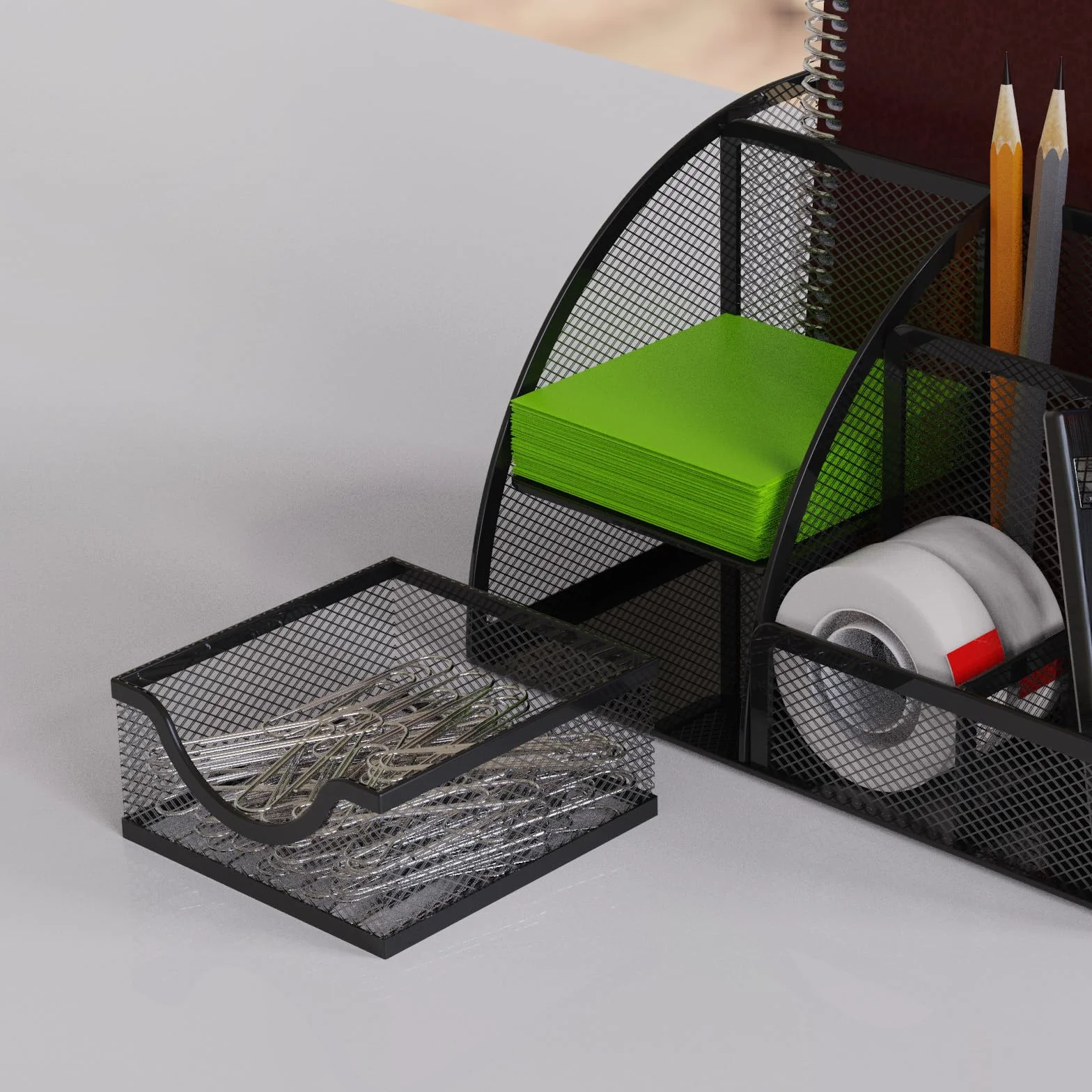 Detectalia Organisateur de Bureau Porte-crayons Tiroir Maille Métallique 6 Compartiments Noir