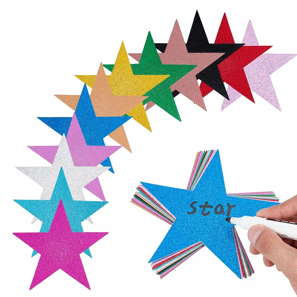 PH PandaHall 96pcs 12 Couleurs Étoiles Scintillantes Papier Découpé Double Face 15cm Confettis Décorations Noël Mariage Fête