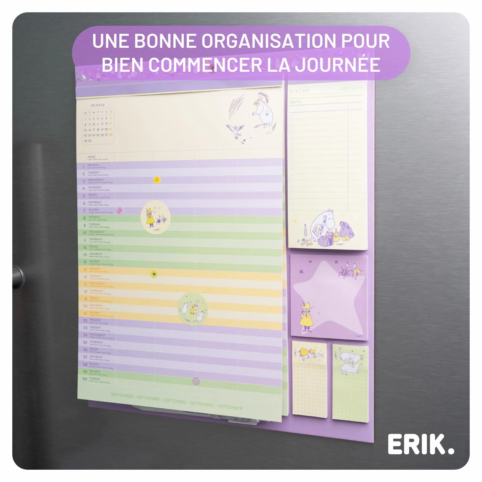 Grupo Erik Calendrier Magnetique Frigo Moomin Septembre 2025 Décembre 2026 Planificateur Mensuel 16 mois Calendrier Familial