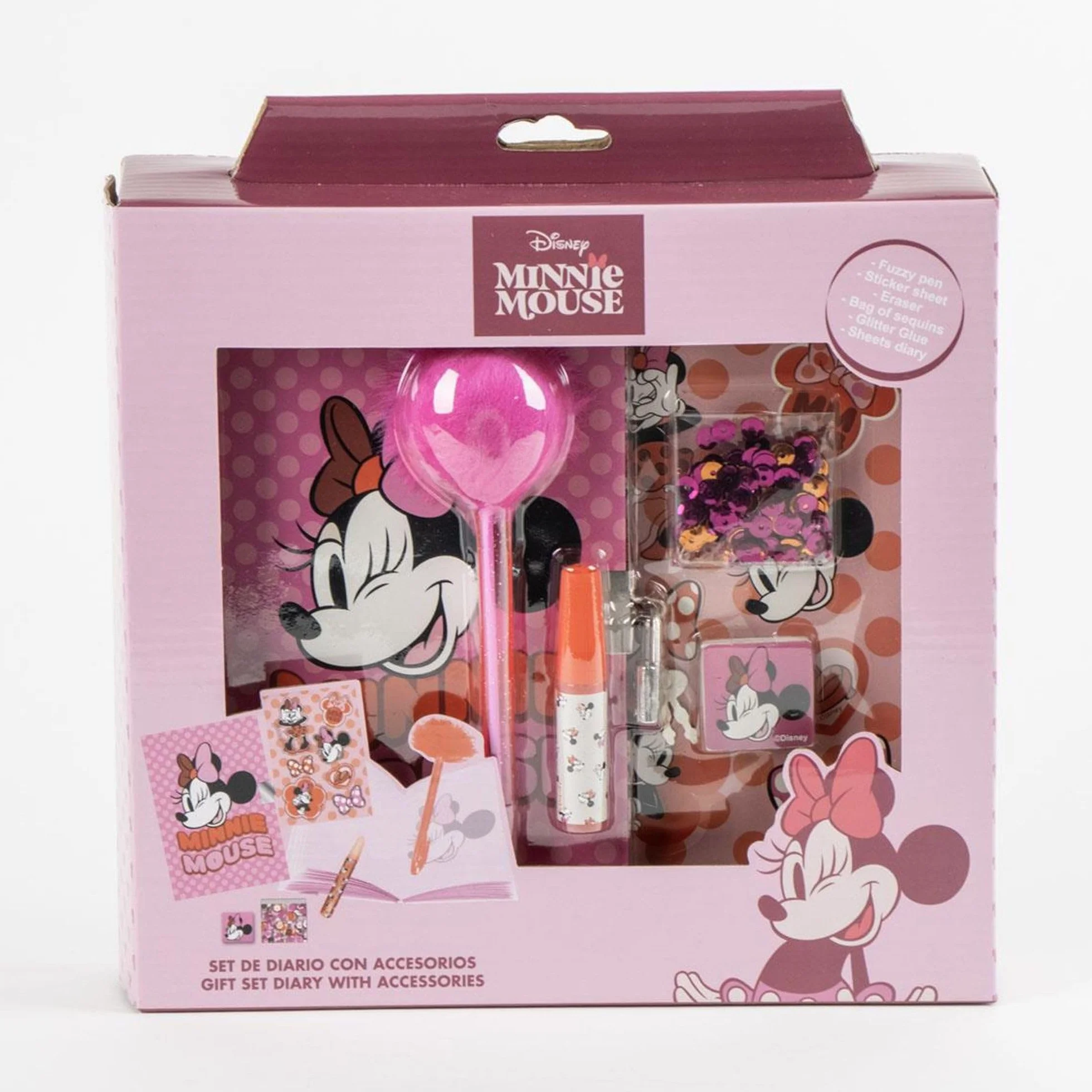 Journal Set Minnie - Journal enfant avec Fuzzy Pen, autocollants et accessoires Minnie Mouse pour filles créatives