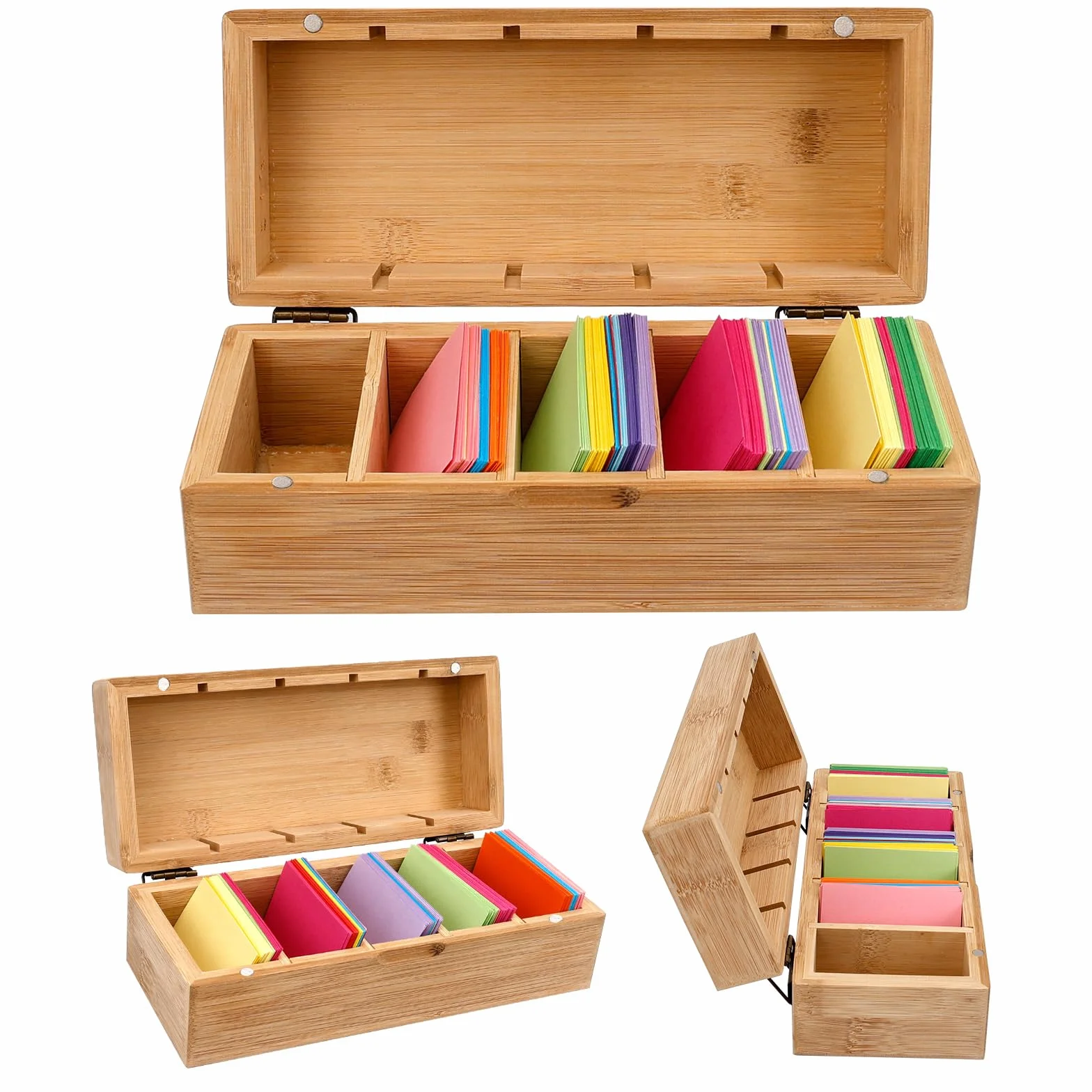 Dadabig Boîte à Fiches en Bois A8 5 Compartiments 800 Cartes 22,5 x 9 x 8 cm