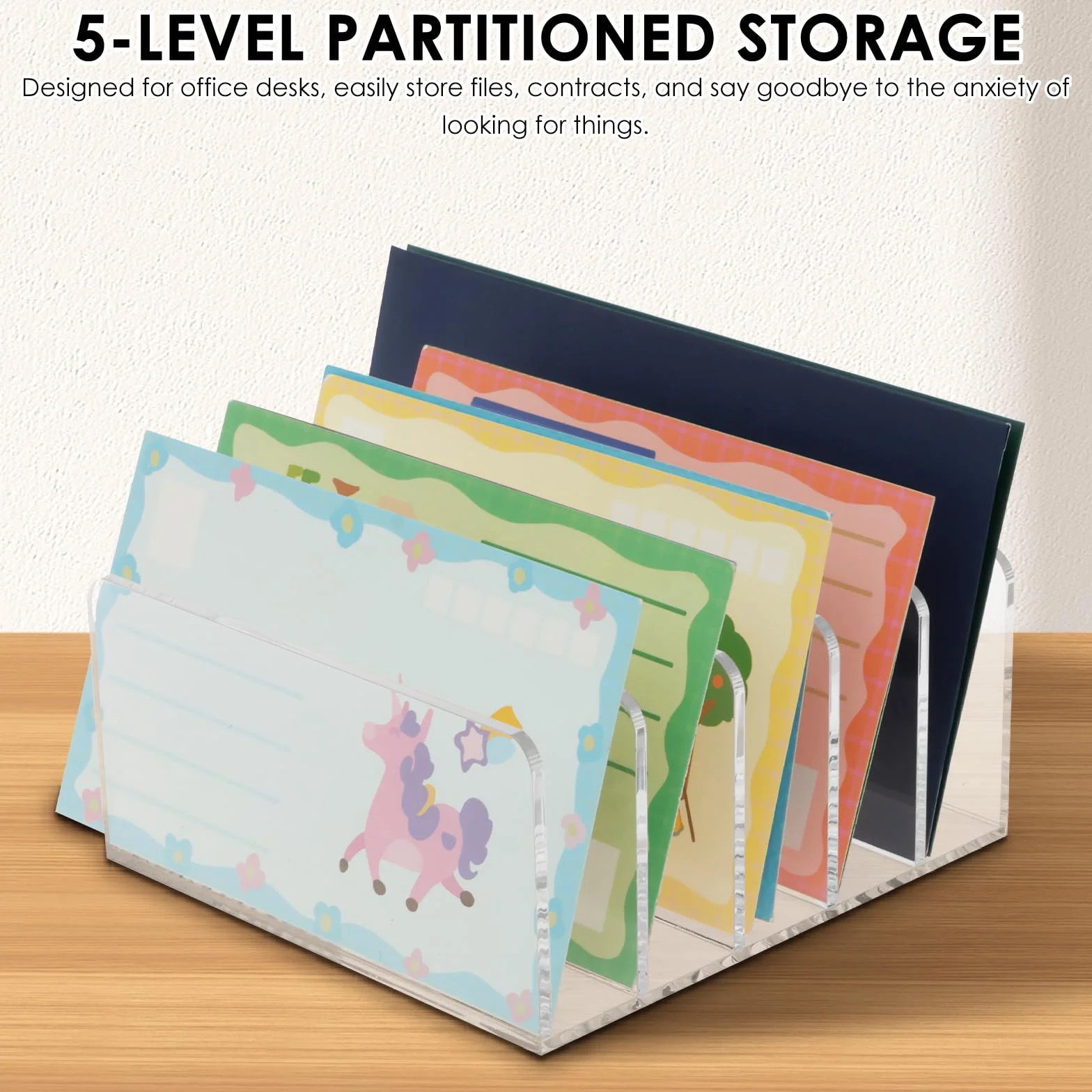 Trieur de Courrier en Acrylique 2 Pièces Letter Holder 5 Compartiments Organiseur de Bureau Transparent