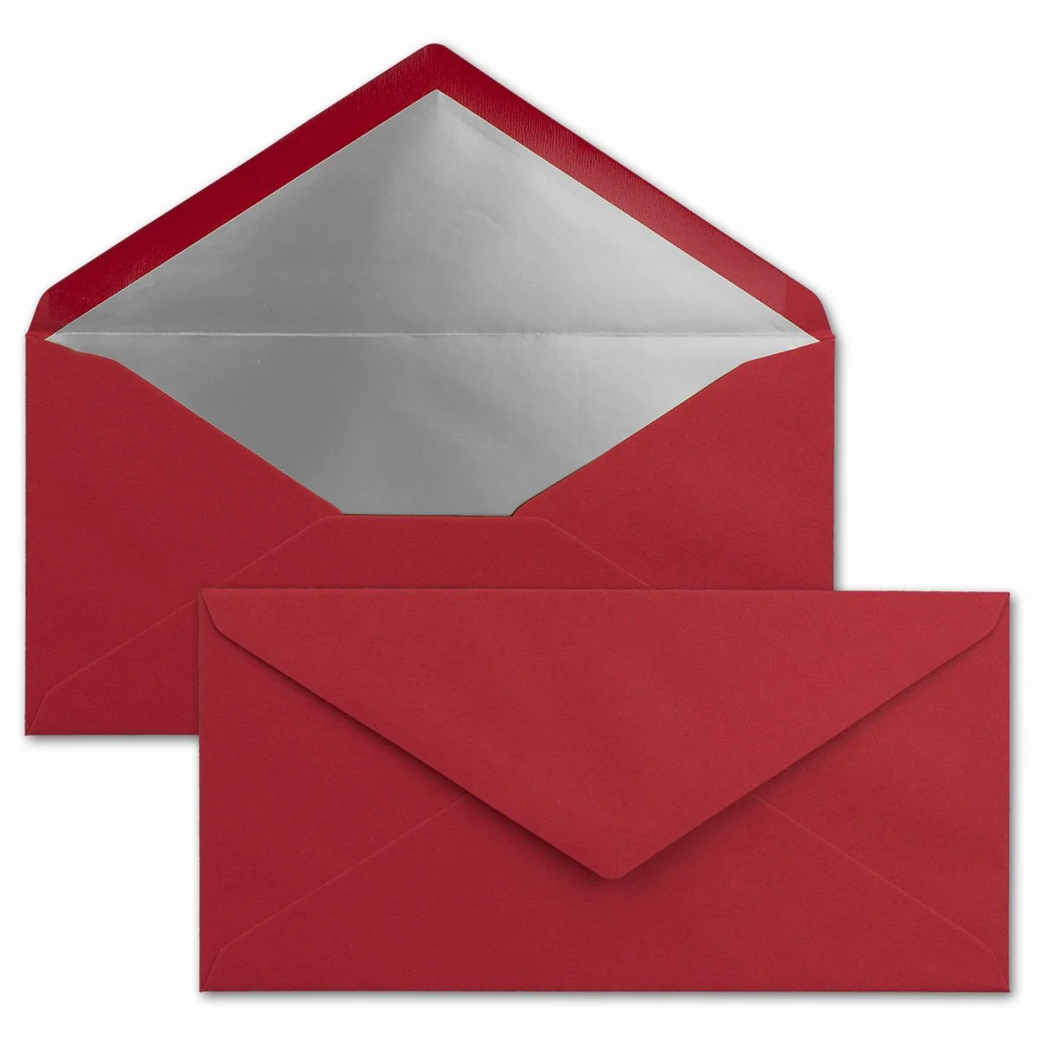 Enveloppes 11 x 22 cm Rouge Foncé Doublure Argent Métallique Fermeture Gommée Format DL Américain Sans Fenêtre