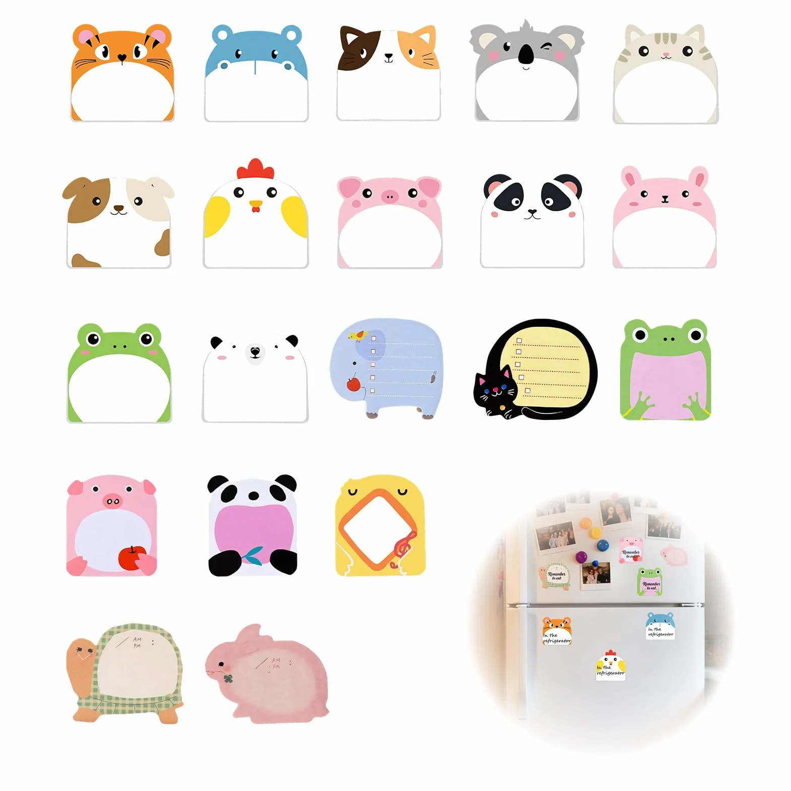 Lot de 20 Petits Blocs Notes Autocollantes Animaux Mignons, Post It Rigolo en Forme d’Animal, Papeterie Kawaii Sticky Notes