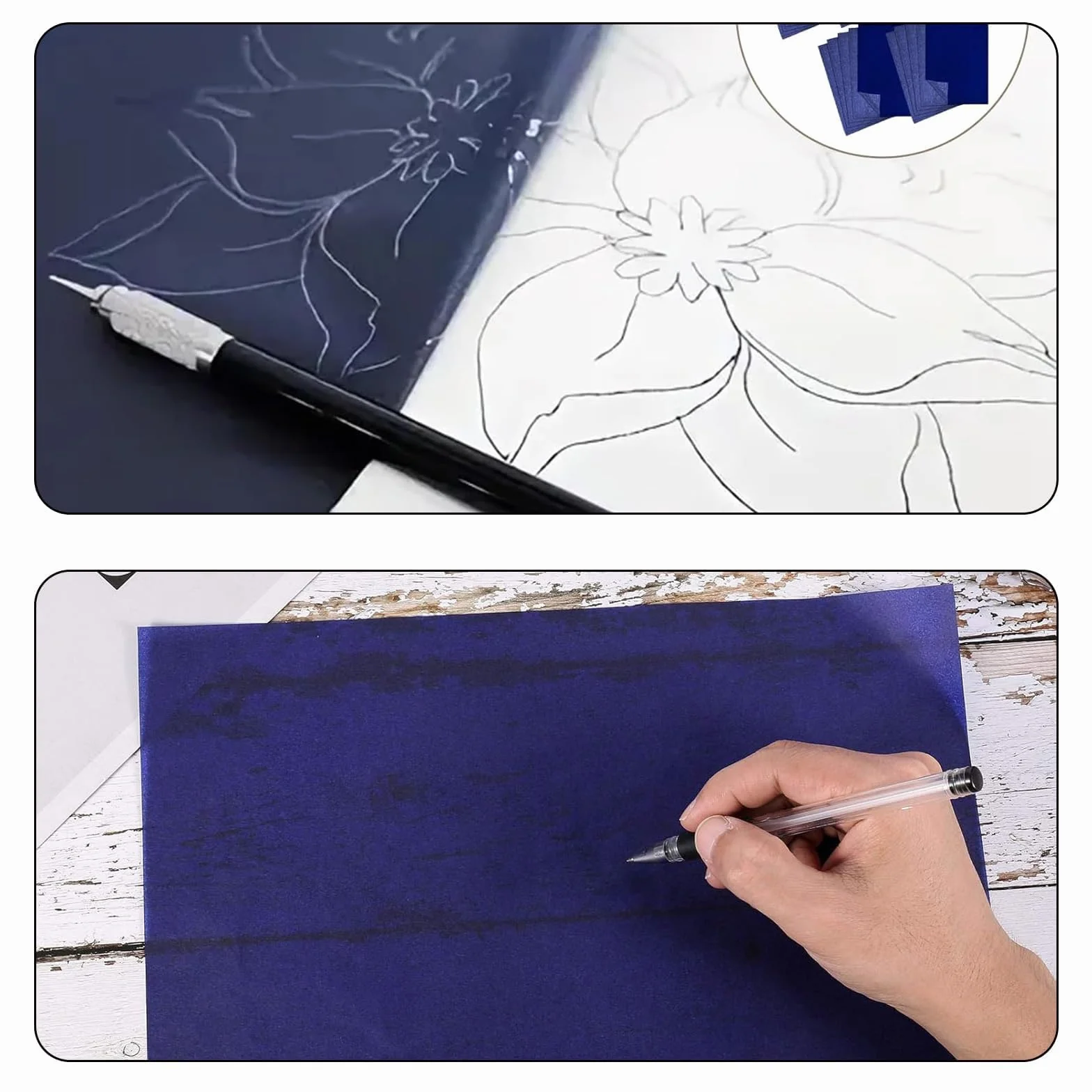 Lot de 100 feuilles de papier carbone A4 bleu - Papier calque pour écriture et dessin 21 x 29,7 cm