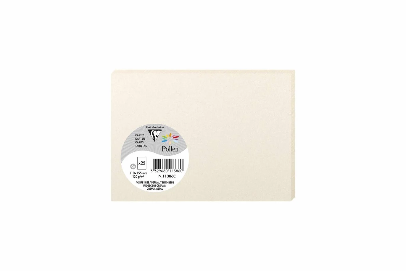 Clairefontaine Cartes Simples C6 11x15,5cm 210g/m² Ivoire Irisé Papier Premium Lisse Paquet de 25