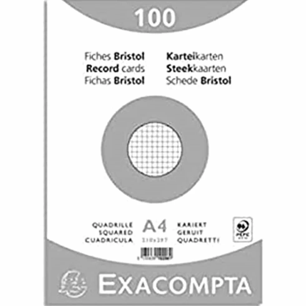 EXACOMPTA Paquet de 100 Fiches BRISTOL BLANC 210/297 5X5 S/FILM