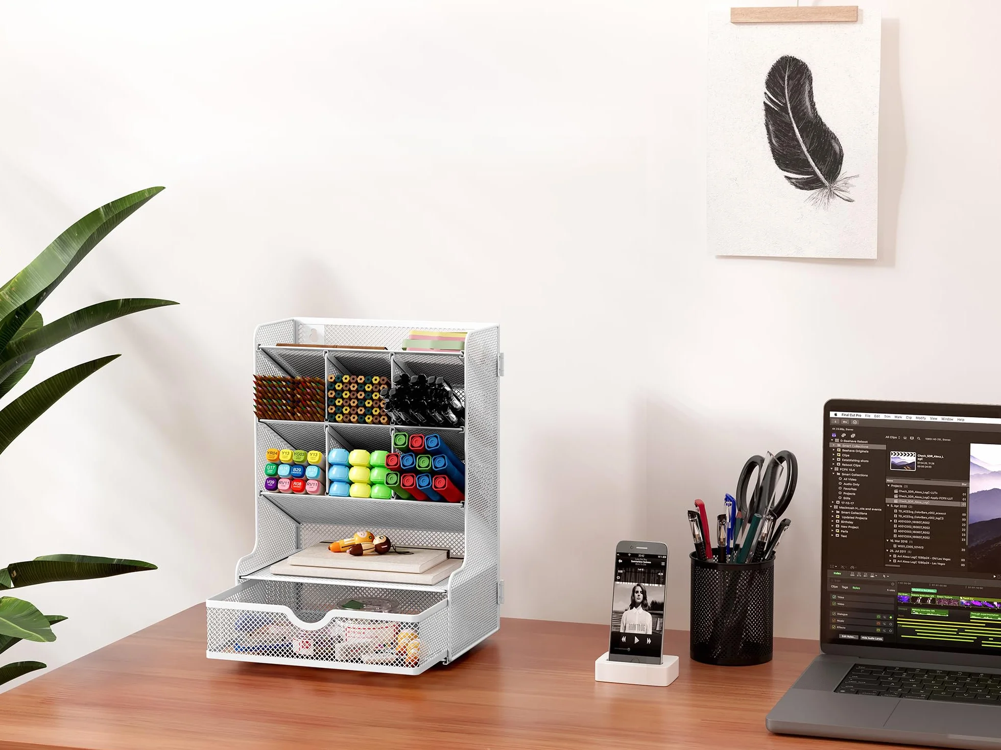 EasyPAG Organisateur de Bureau Métal 9 Compartiments avec Tiroir Blanc