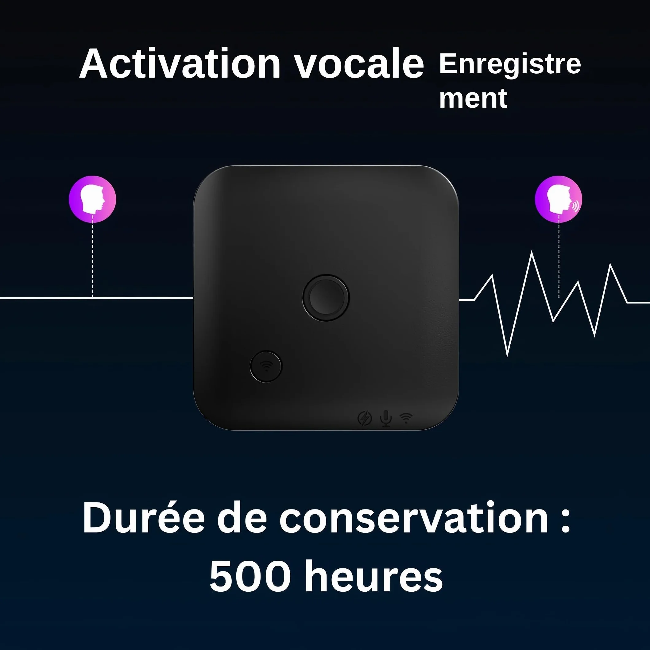 Dictaphone avec transcription AI, enregistreur audio FOCASE REC AI, mini enregistreur vocal 64 Go noir