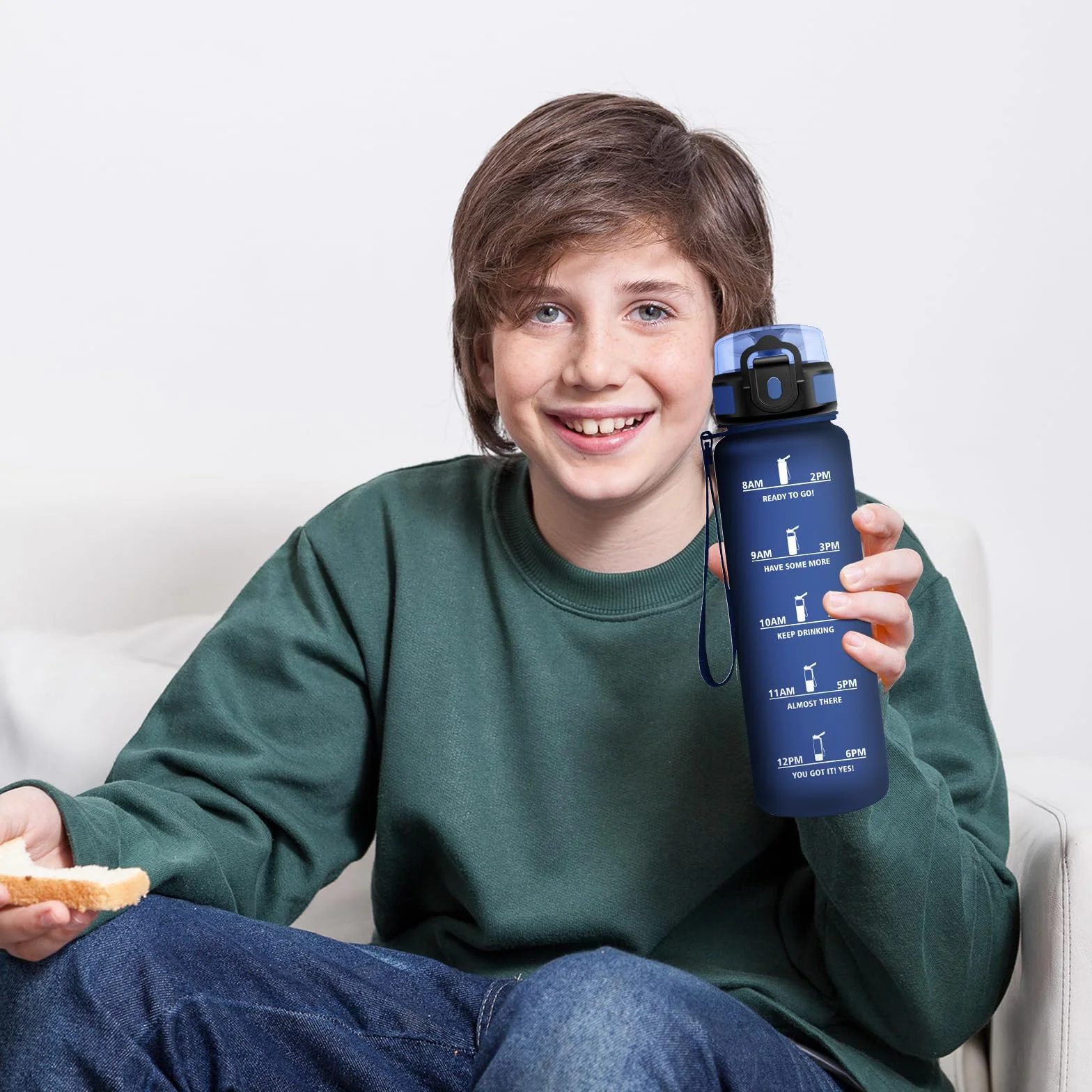 KollyKolla Gourde Enfant 500ml avec Filtre sans BPA, Bouteille d'eau Étanche Sport avec Marqueur de Temps