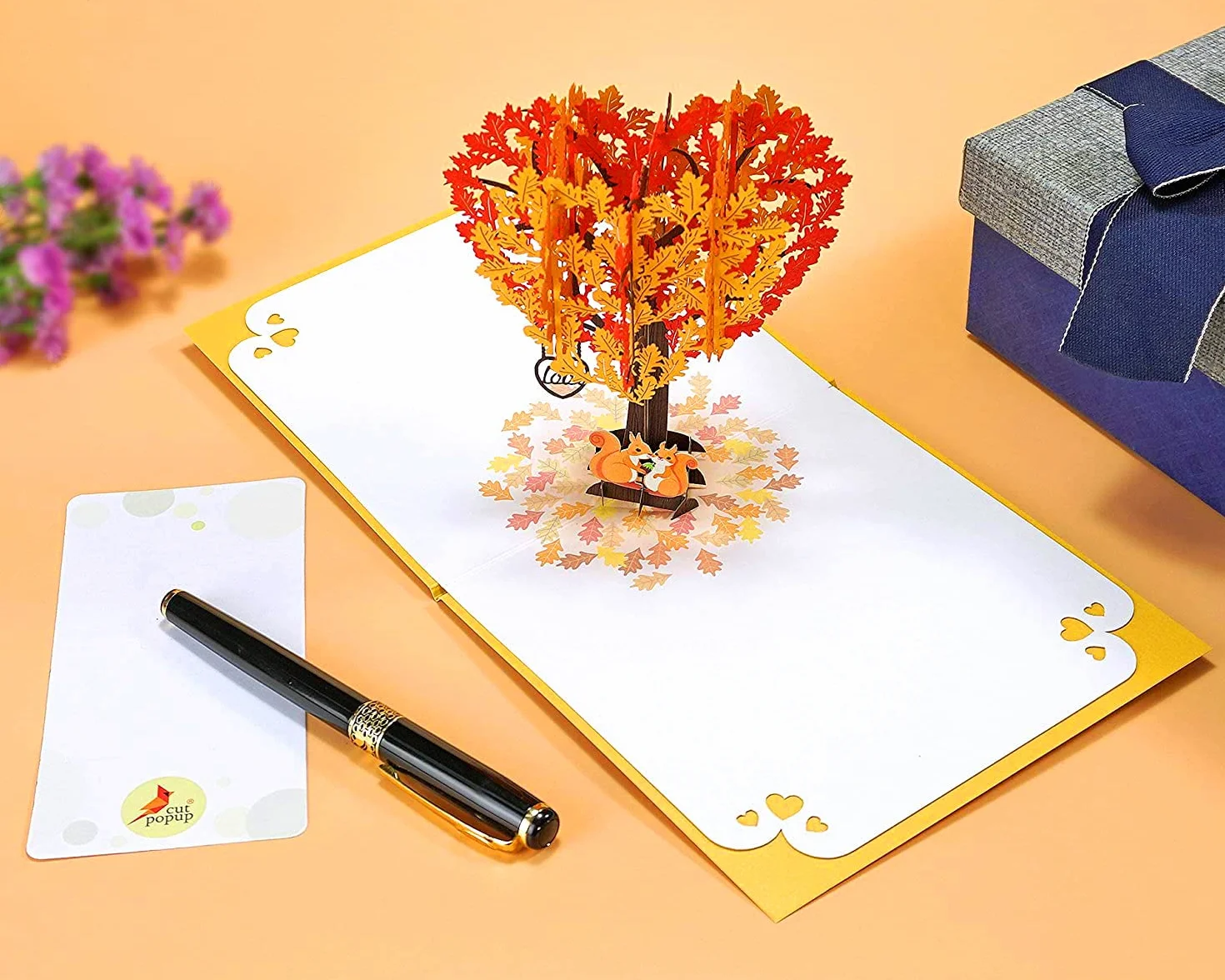 Carte Anniversaire Pop Up 3D Écureuils Arbre Coeur