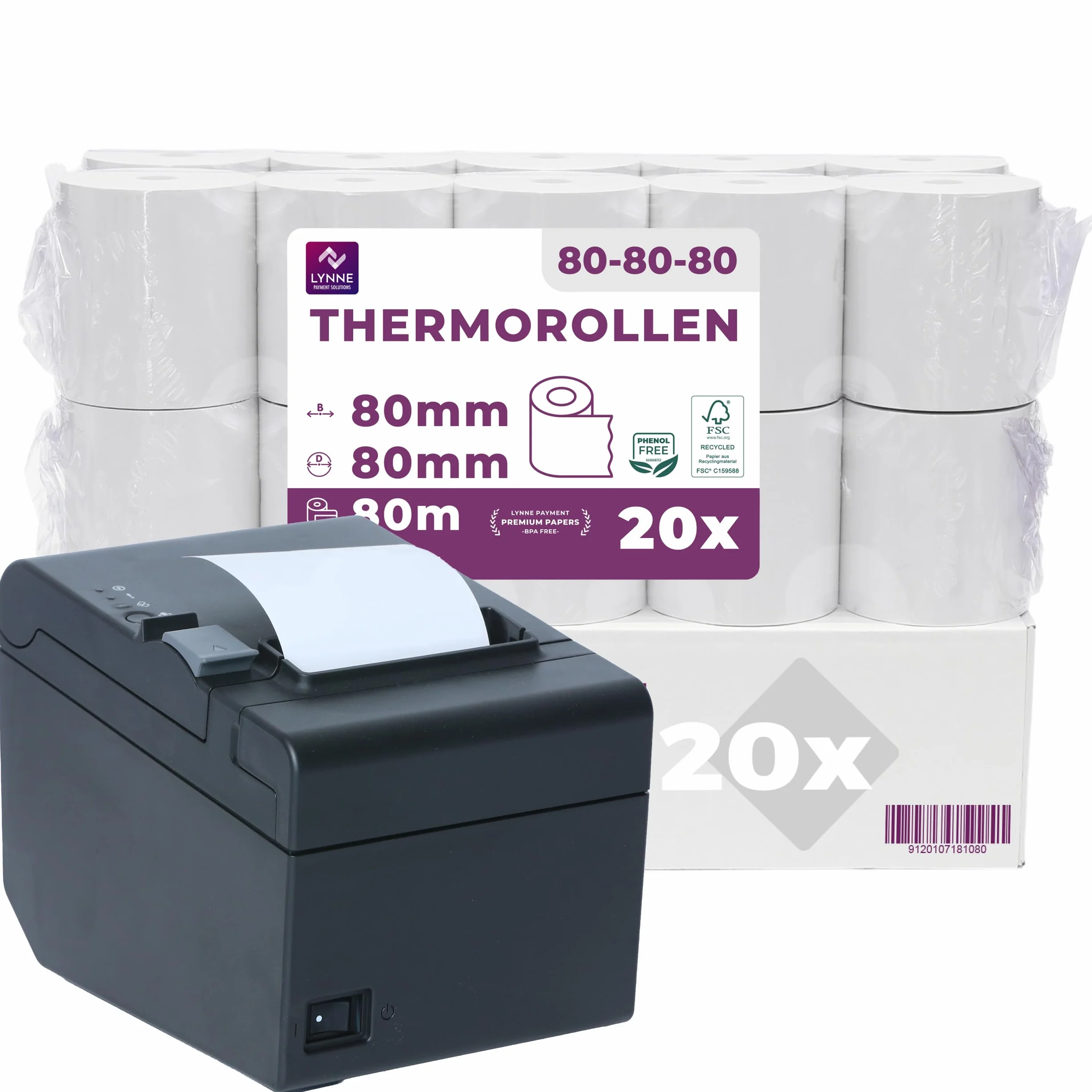 Rouleau Thermique 80x80x12 Bobine 80x80 pour Imprimante Thermique 80mm x 80m x 12mm Sans BPA