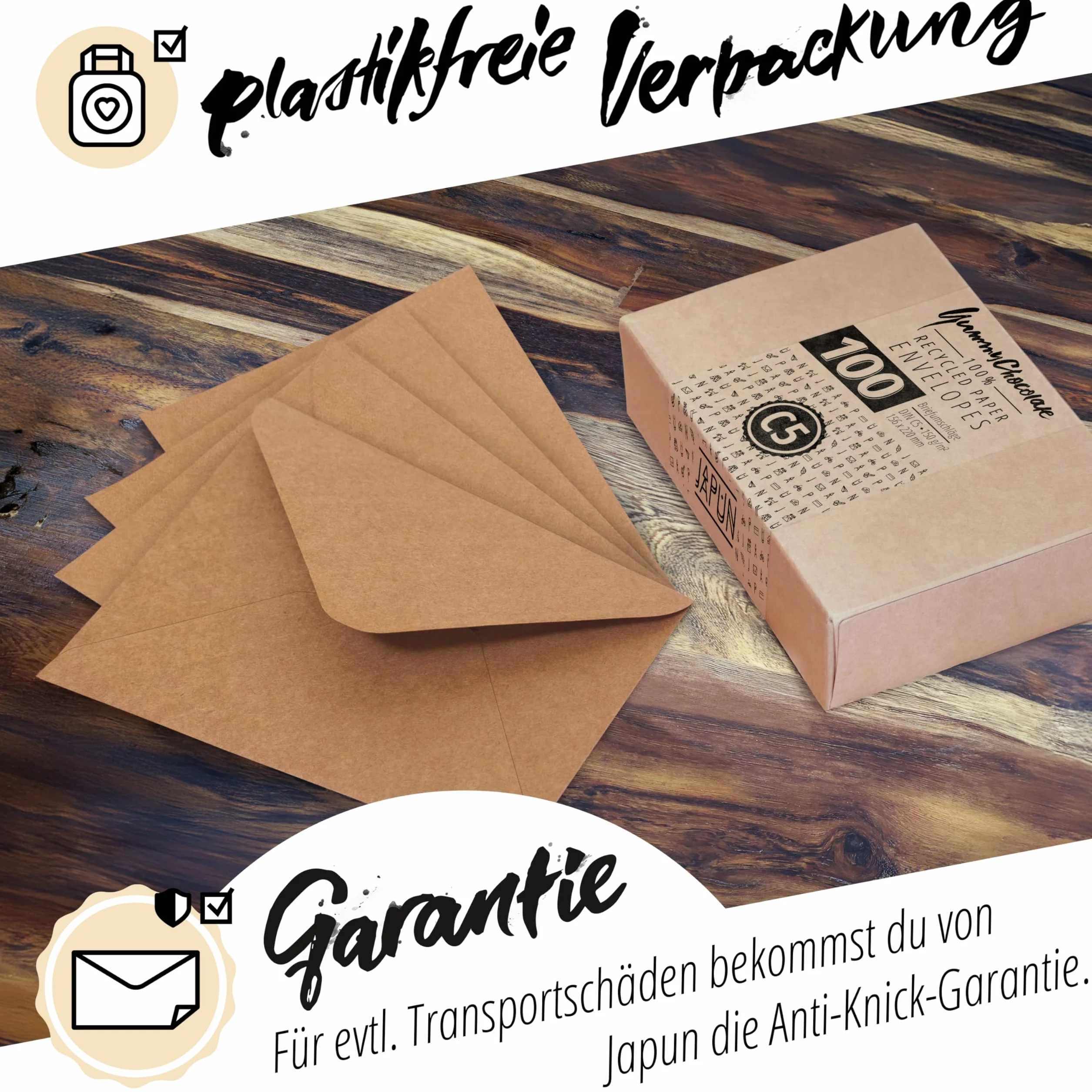 Enveloppes Kraft Vintage Marron Clair DIN C5 220x156 mm 100 Pièces